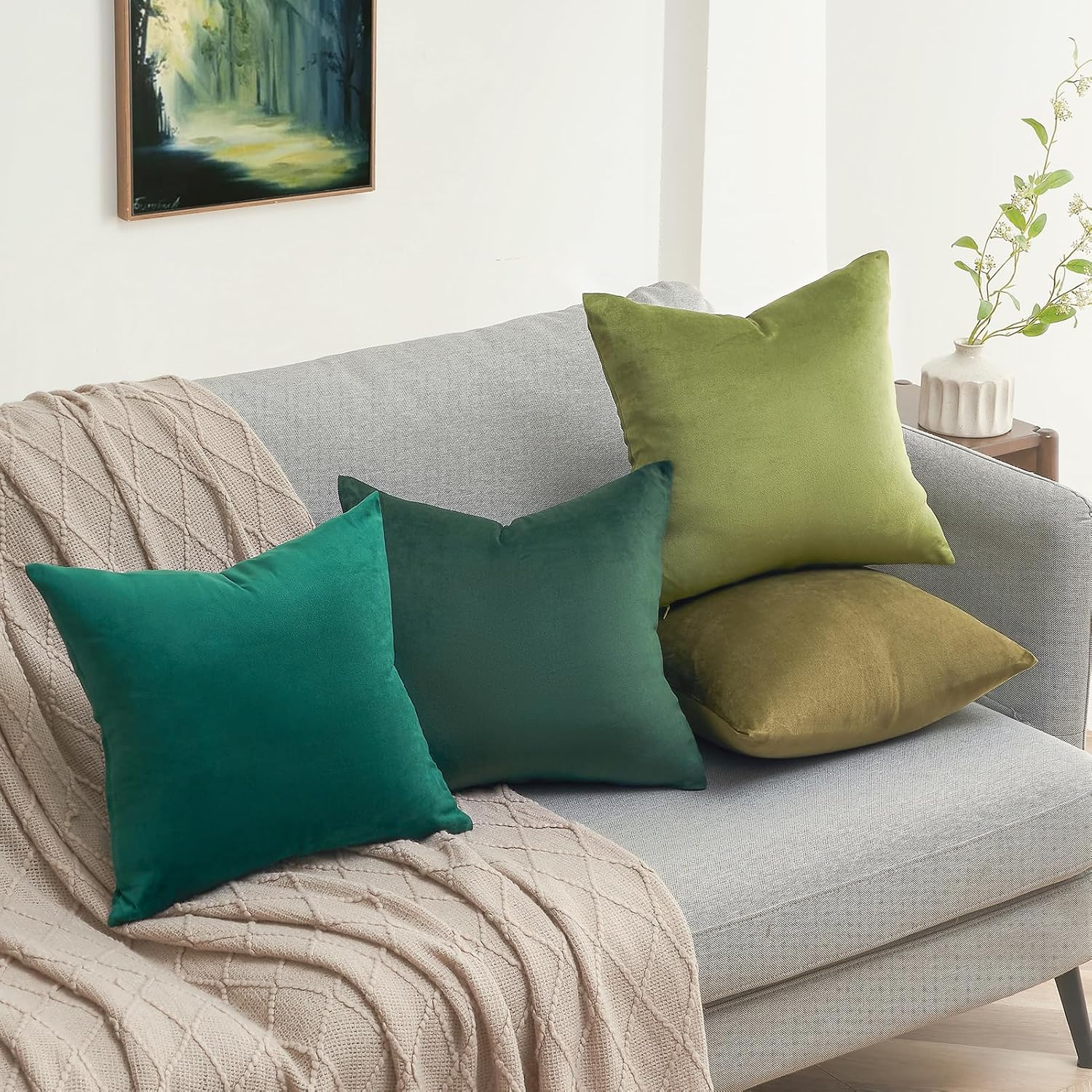 Topfinel Cushion Cover 40 X 40 Cm, Green Velvet, Set of 4 Cushion Covers, Sofa Cushion, Decorative Cushion, Decorative Cushion Decoration for Sofa, Bedroom, Living Room, Fluffy Colour Gradient image number 6
