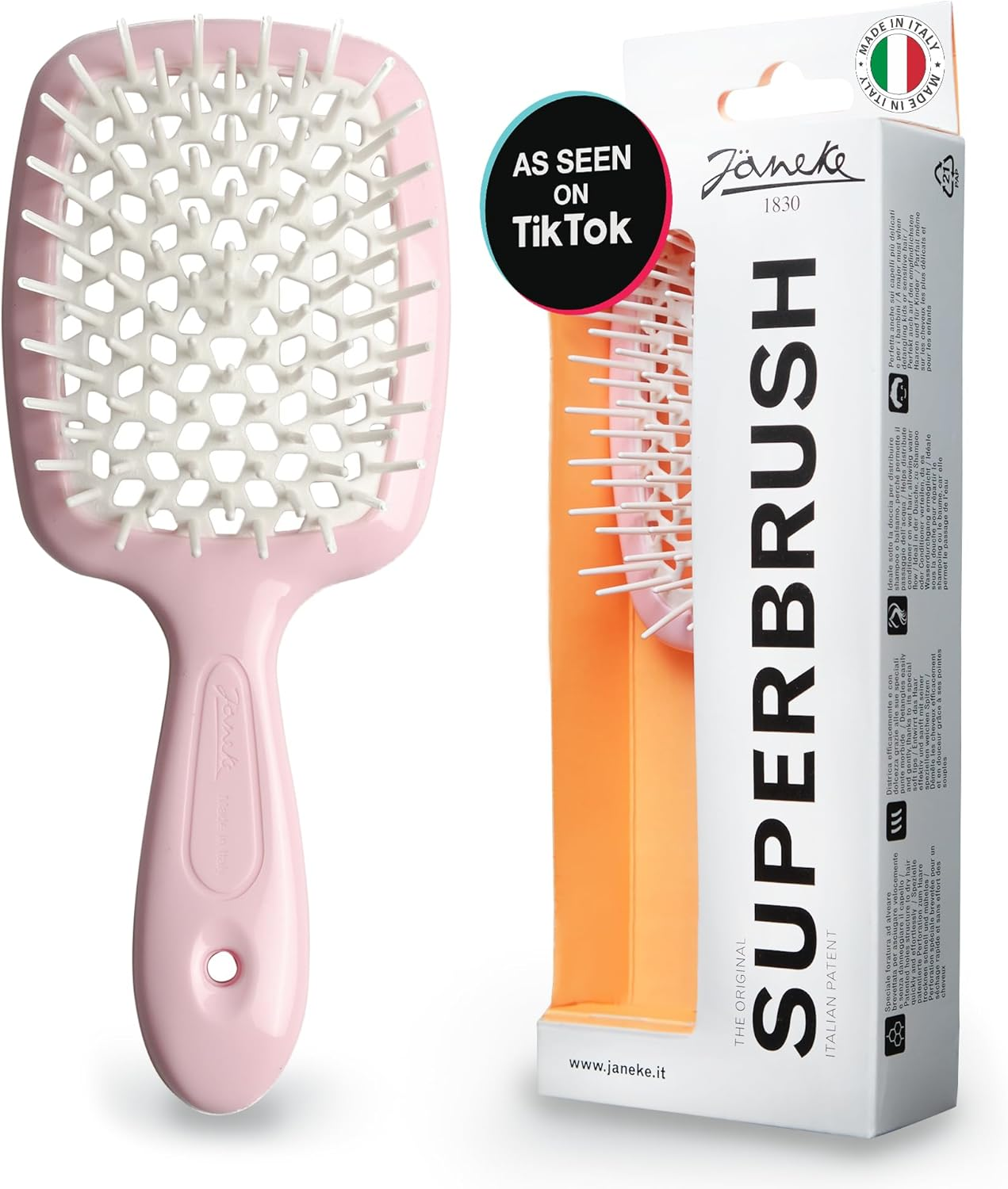 (Pink) - Janeke Superbrush Detangler Brush Anti-Static Hairbrush Easy for Wet or Dry Use Flexible with Nylon Bristle Great for All Hair Types - Long Thick Curly -The Original Italian Patent ( Pink )