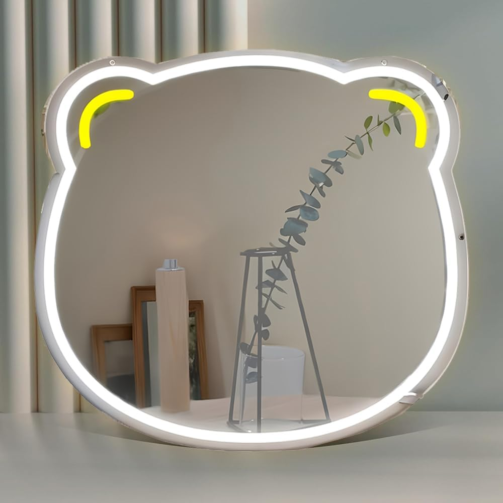Bear-Shaped Light Makeup Mirror with Led Lighting, Durable Acrylic Vanity Mirror, Makeup Mirror Neon Sign Room Decor, for Room Decor with Lights Teen Girl Gifts image number 6