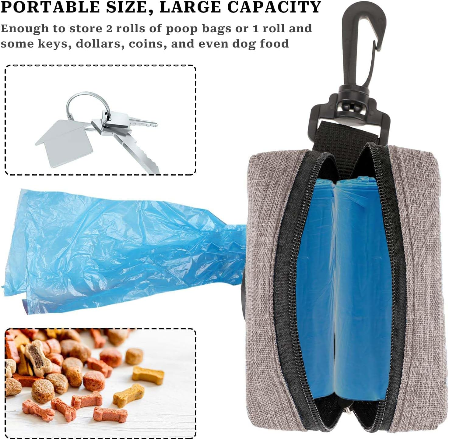 Pack of 2 Waste Bag Dispenser, Dog Waste Bag Dispenser, Grey Dog Waste Bag Holder, Portable Dog Waste Bag Dispenser with Zip, Pet Dog Waste Bag Dispenser, Fits Any Dog Lead for Walking Running image number 1