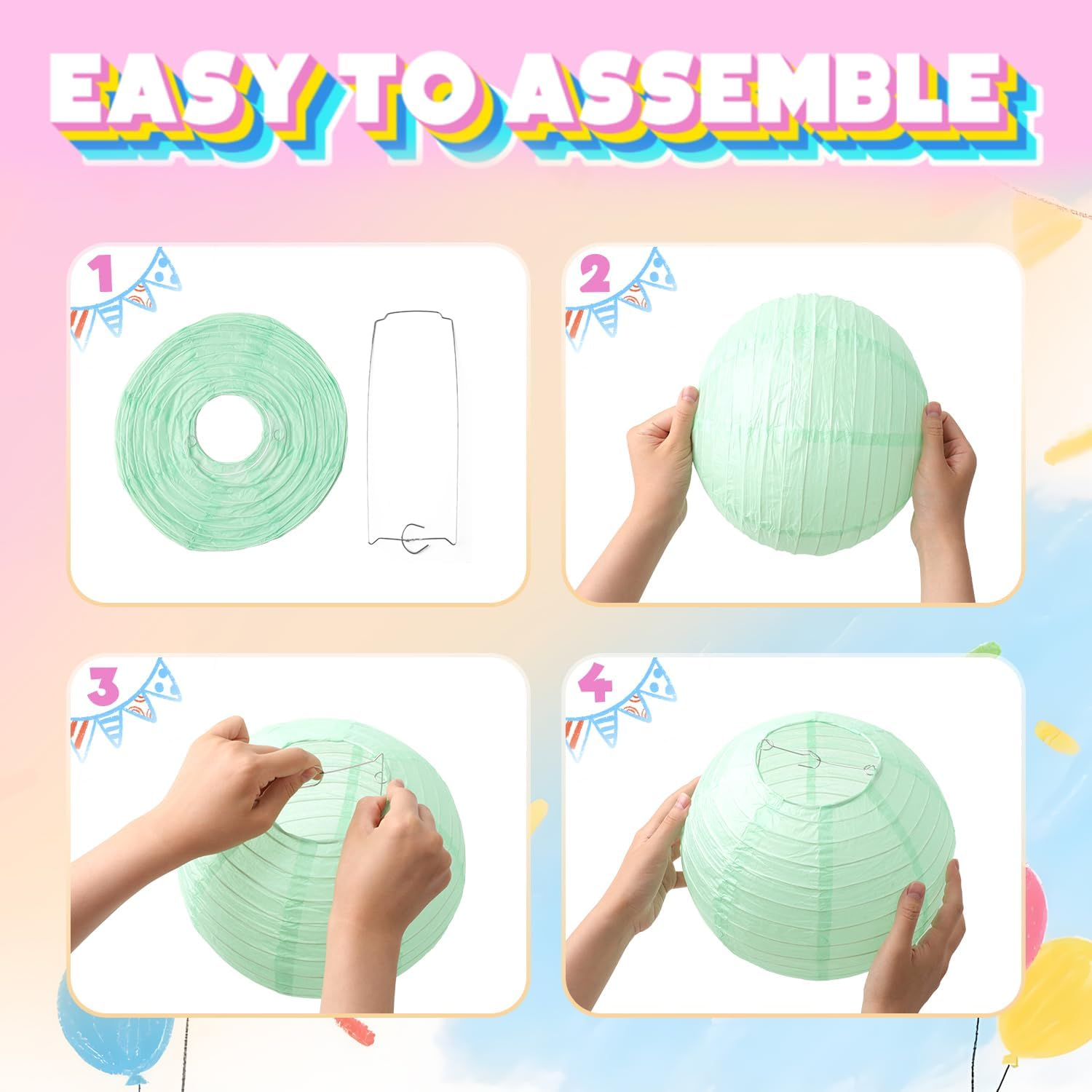 12PCS Circular Macaron-Colored Hanging Paper Lanterns, 10 Inches Pastel Colorful Paper Lanterns Party Decorations for Birthday Party, Wedding, Engagement, Classroom Decor - Orange image number 6