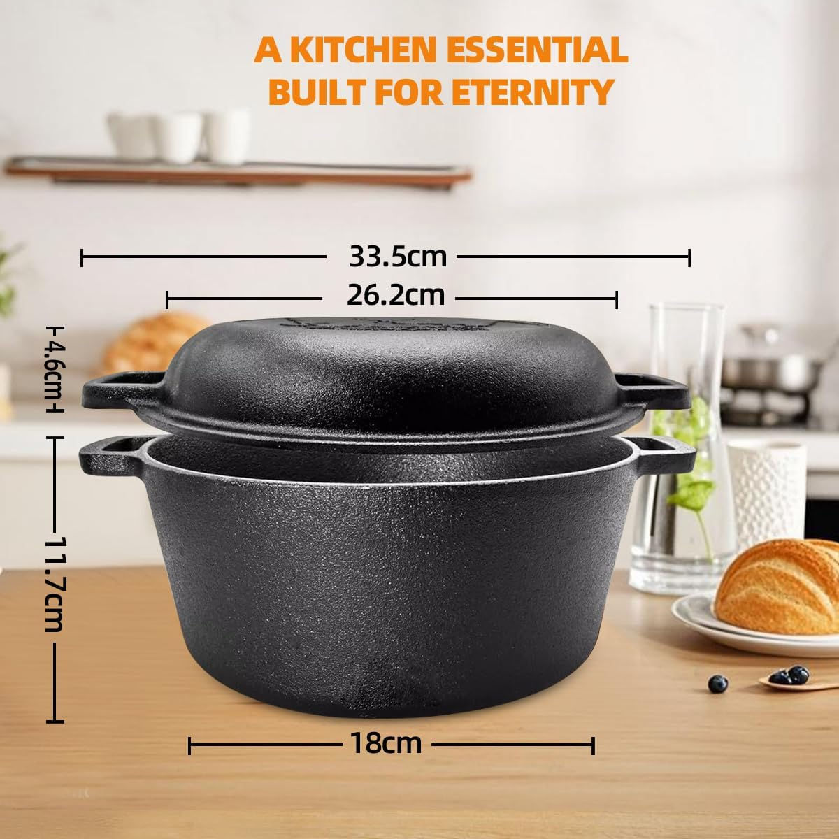 9SHOME Cast Iron Dutch Oven Pot for Bread Baking, Cast Iron Cookware with Dual Handles Skillet Lid, Includes Sourdough Supplies & Banneton Proofing Basket, Versatile Pan for Frying, Braising, BBQ, 5QT image number 3