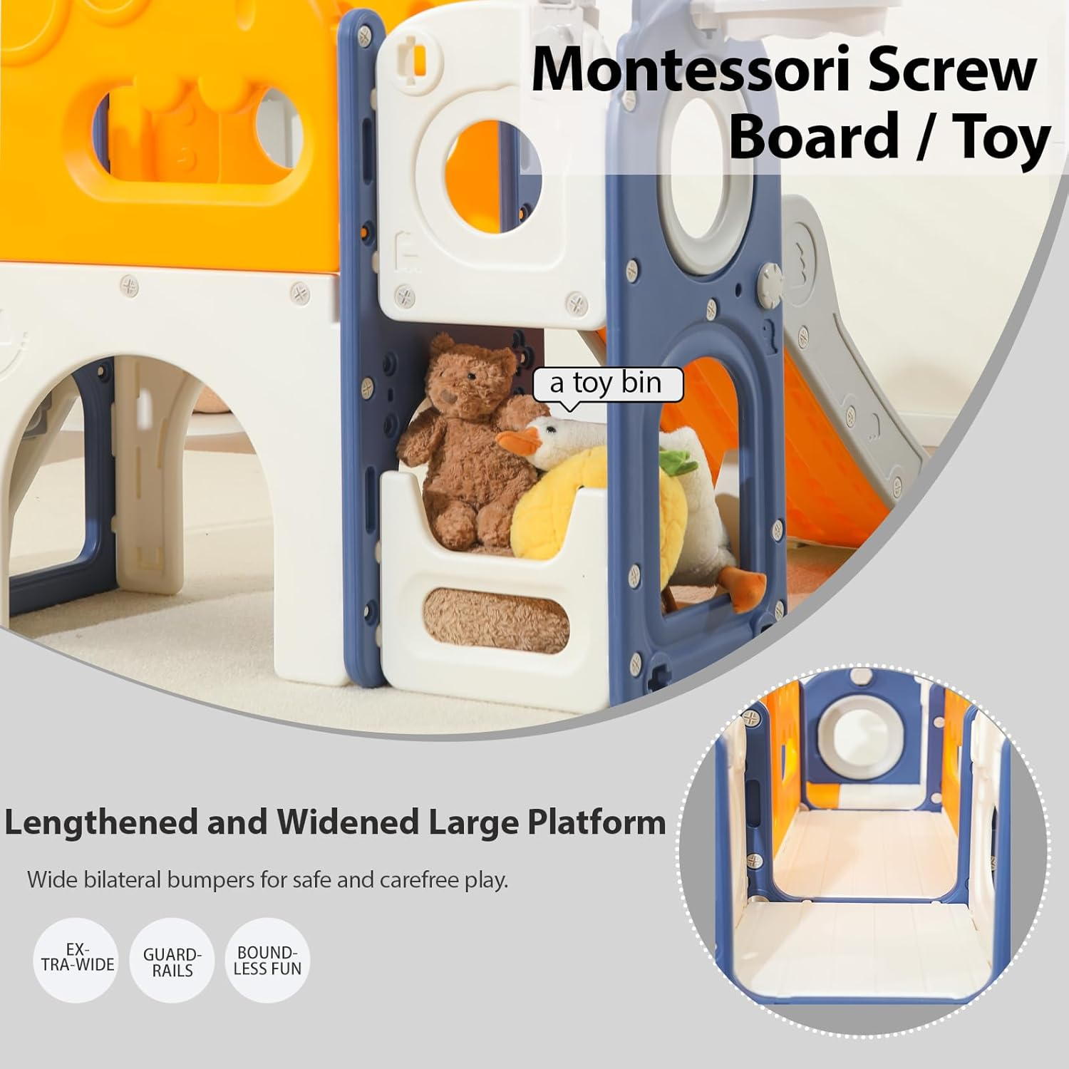 Kids Slide Set Toddler Slide Playset Dinosaur Bus-Themed Includes Toy Telescope Tunnel Storage Basketball Hoop & Ball Extra Long Slides for Kids Indoor Outdoor Playground (Yellow-8In1) image number 5