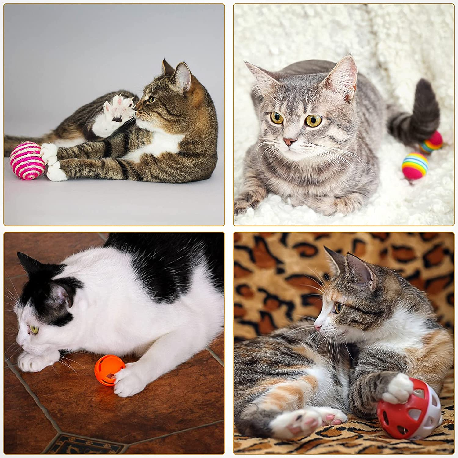 VAPKER 30Pcs Cat Ball Toys Kitten Chew Toys Balls with Bell, Rainbow, Sparkle, Crinkle, Sisal, Pom Pom for Indoor Cats image number 3