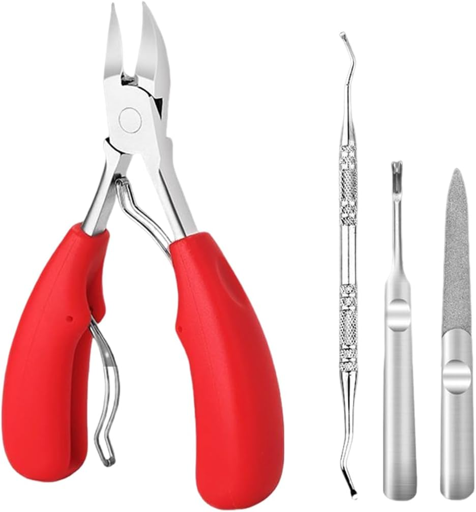 GXGM Professional Toenail Pliers Set, Stainless Steel Toenail Nail Scissors Set Toenails Pedicure Set with Nail Clippers for Thick Ingrown Hard Toenails Paronychia Onychomycosis (Red)