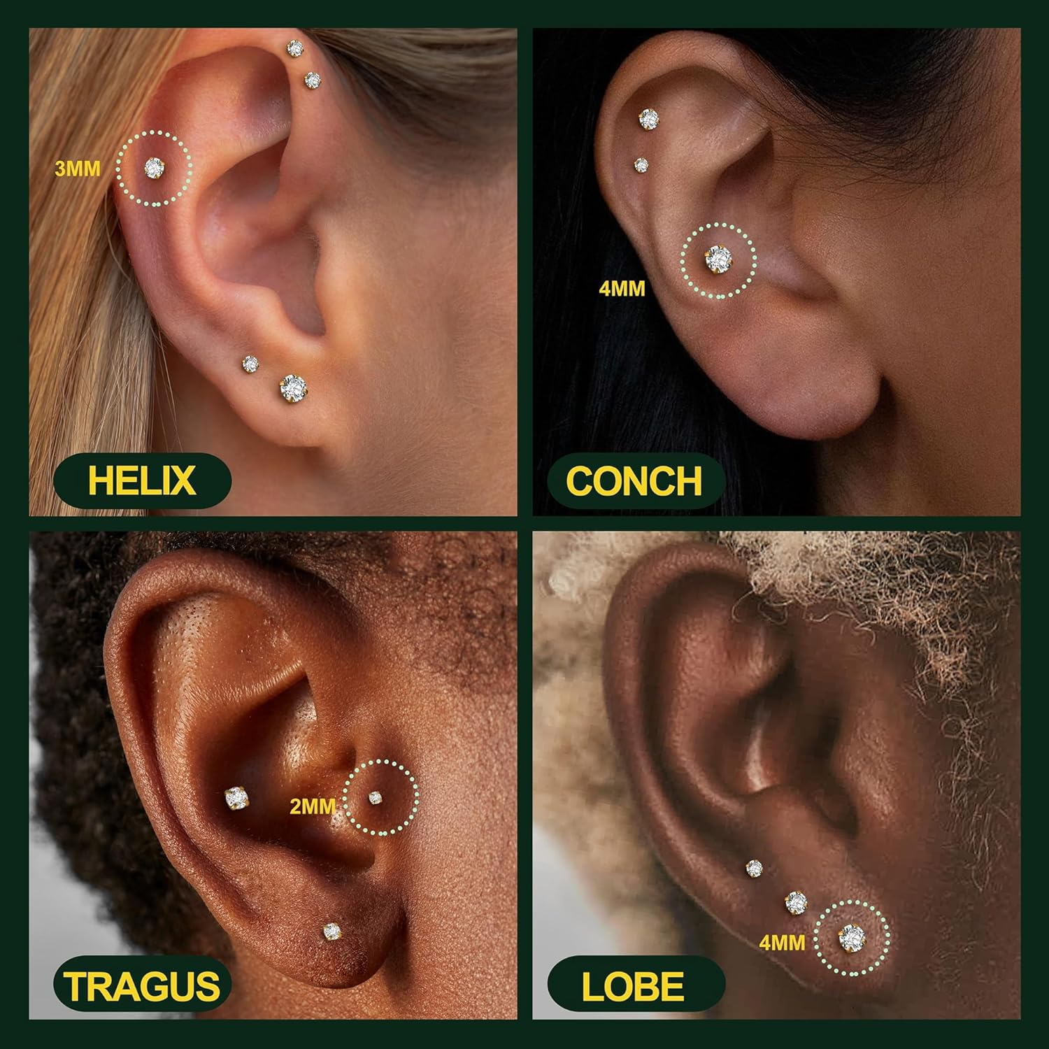 Kakonia Flat Back Earrings Studs - 14K Gold Filled Internal Thread 18G 16G Piercing Jewelry for Cartilage Helix Tragus Hypoallergenic Labret Lip Conch Nose 316L Stainless Steel Stud for Women Men image number 6