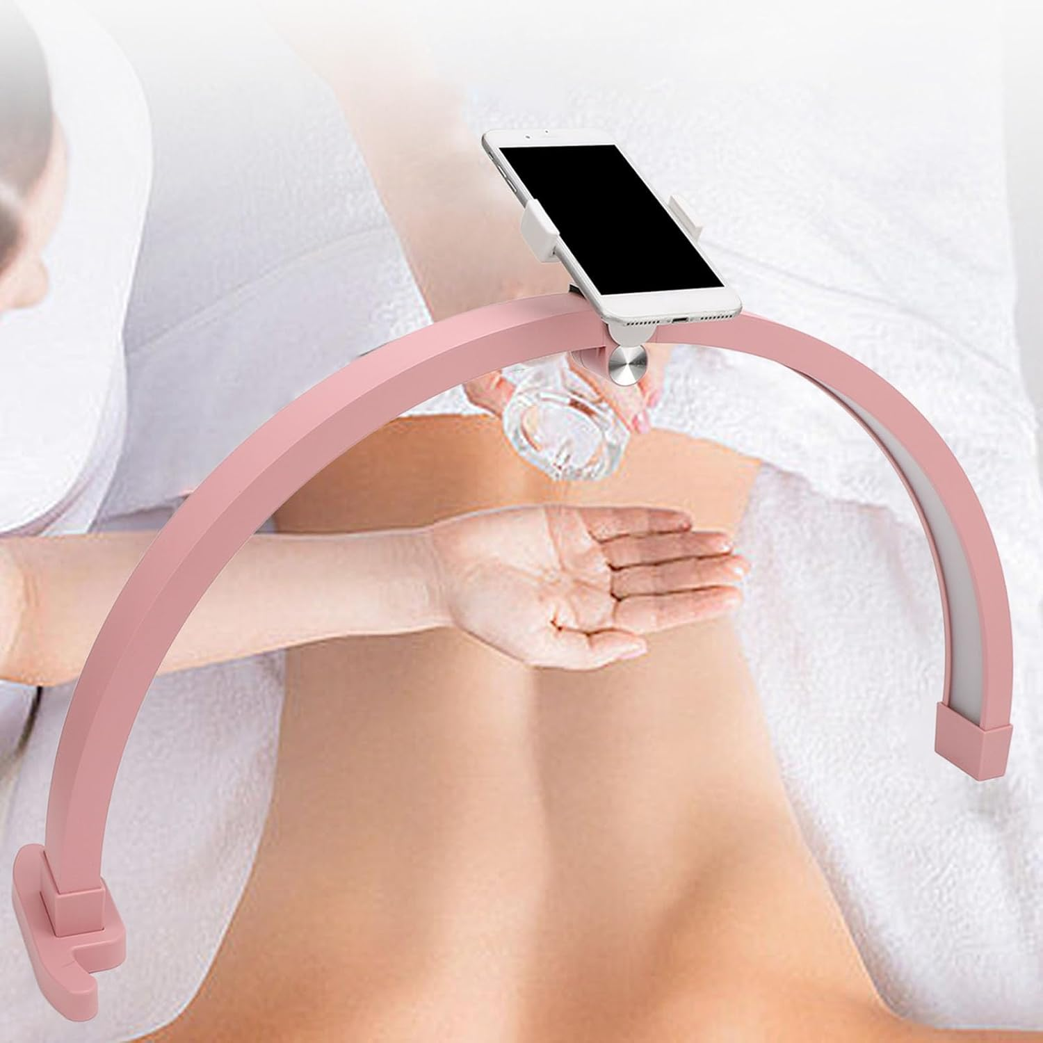 Half Moon Light for Nail Desk, 22 Inch 20W Foldable Half Moon Nail Desk Lamp, Nail Tech Light with Phone Holder, 3200 to 5600K Lash Light Led for Beauty/Eyelashes/Crafts (AU) image number 3