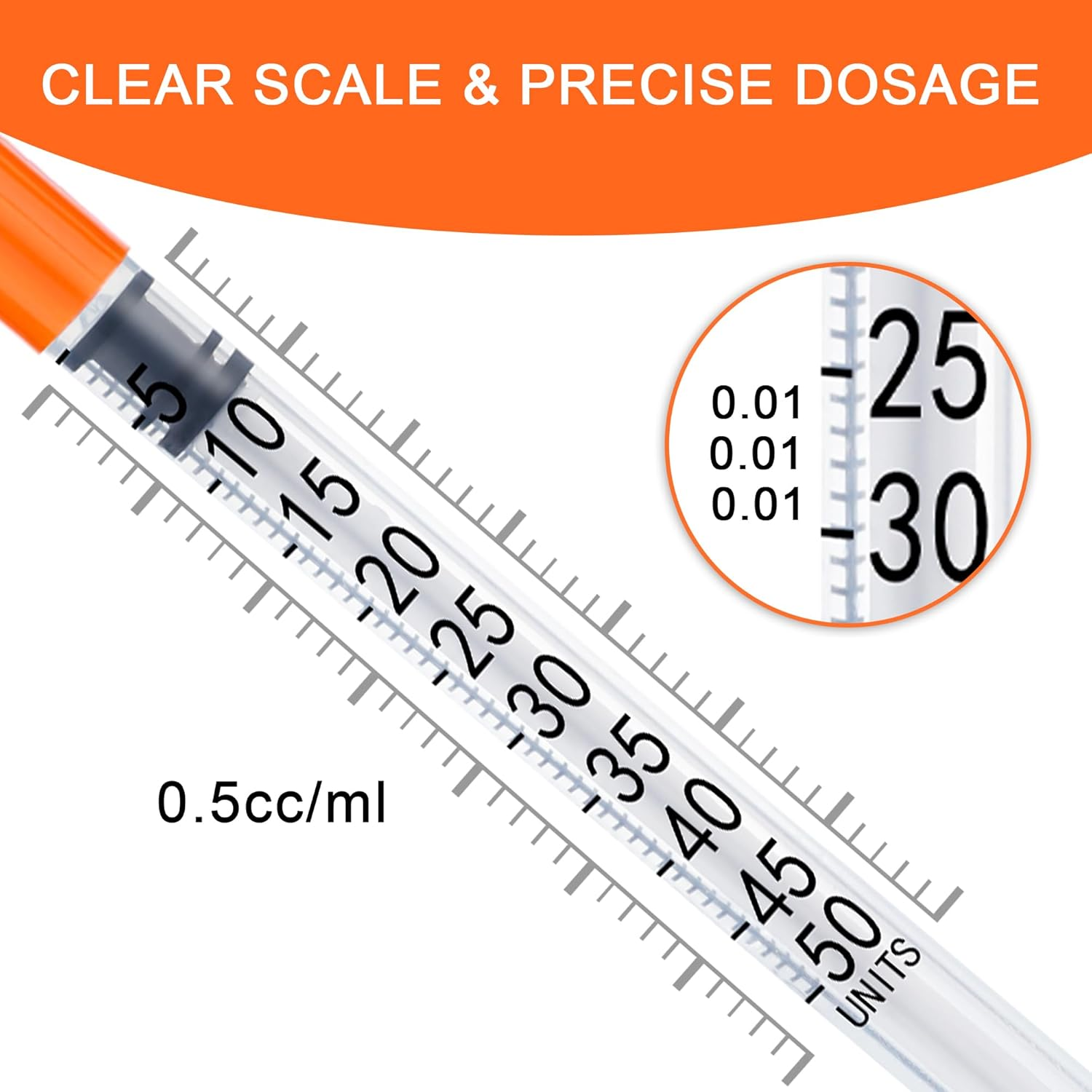 20 Pack 0.5Ml/Cc Syringe with Needle 31G 1/4 Inch(6Mm) Lab Measuring Supplies Tool, Individually Packaging image number 5
