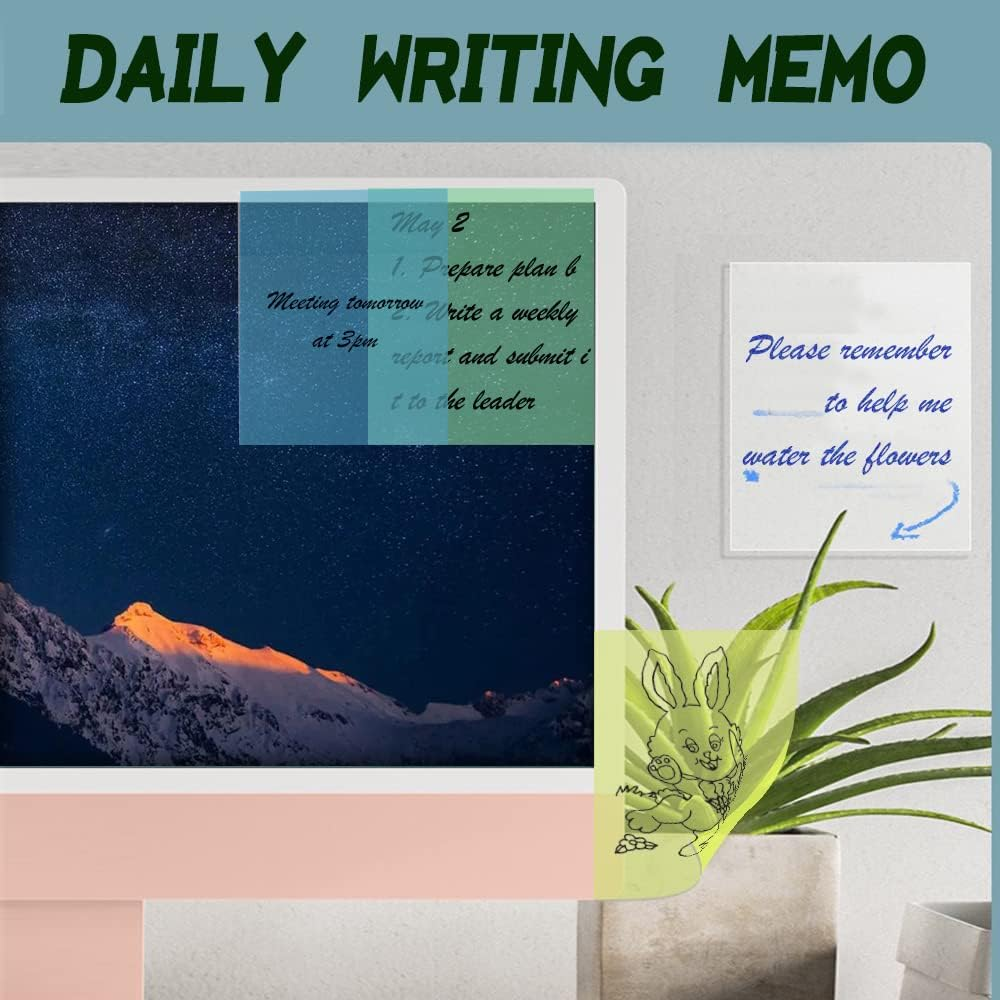 Transparent Sticky Note Pads,300 Sheets Waterproof Self-Adhesive Pad,Removable Clear Sticky Notes Suitable for Reading, Studying, Home, Office, School, Sticks Securely, Removes Cleanly image number 2