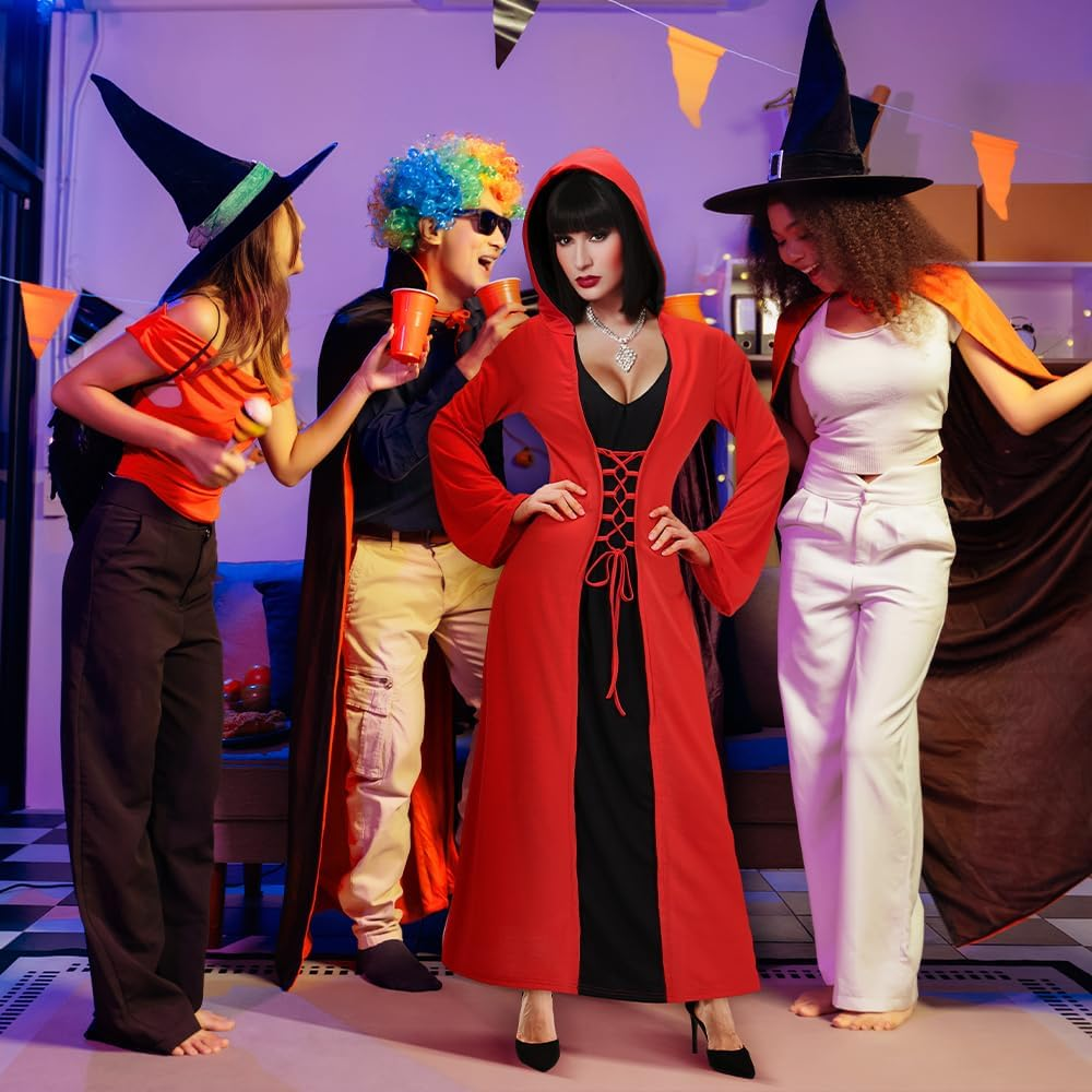 Slowton Womens Halloween Costumes for Adults Medieval Hooded Maxi Dress for Women Fashion Hooded Robe Costume for Halloween Cosplay Party