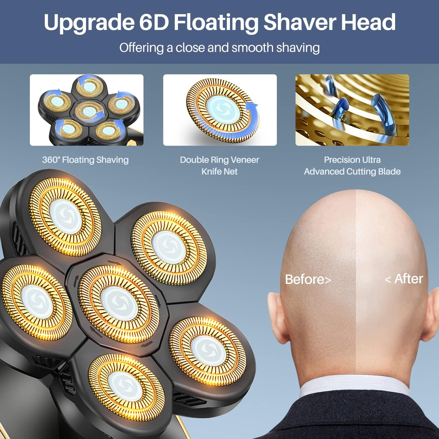 Head Shavers for Bald Men Rotary Electric Razor Cordless Electric Shaver Rechargeable Head Shaver Waterproof Mens Head Razor Multifunctional Shaving Grooming Kit for Balder image number 1
