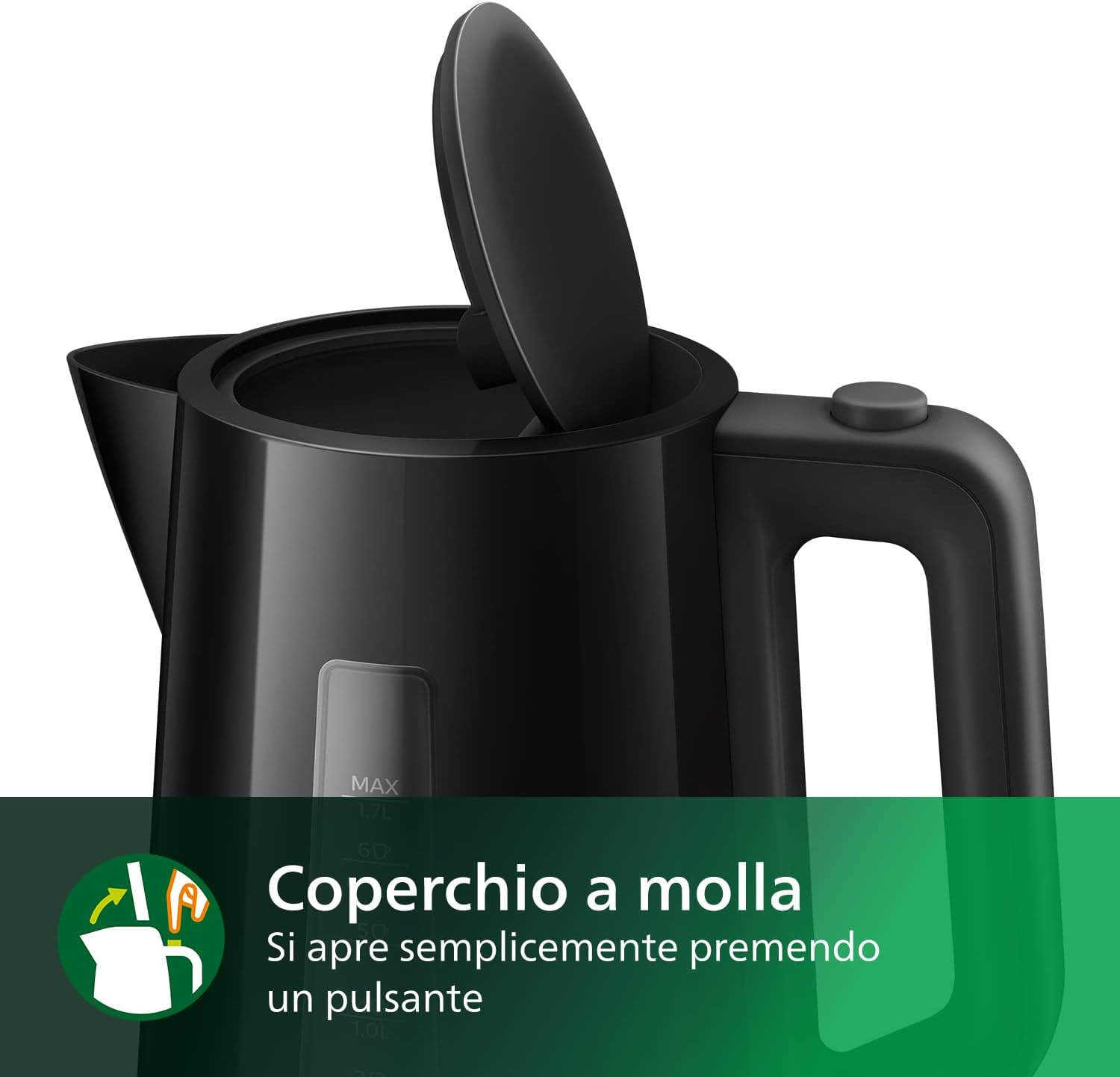 Philips Kettle - 1.7 L Capacity with Control Indicator, Pirouette Base, Black (HD9318/20) image number 2
