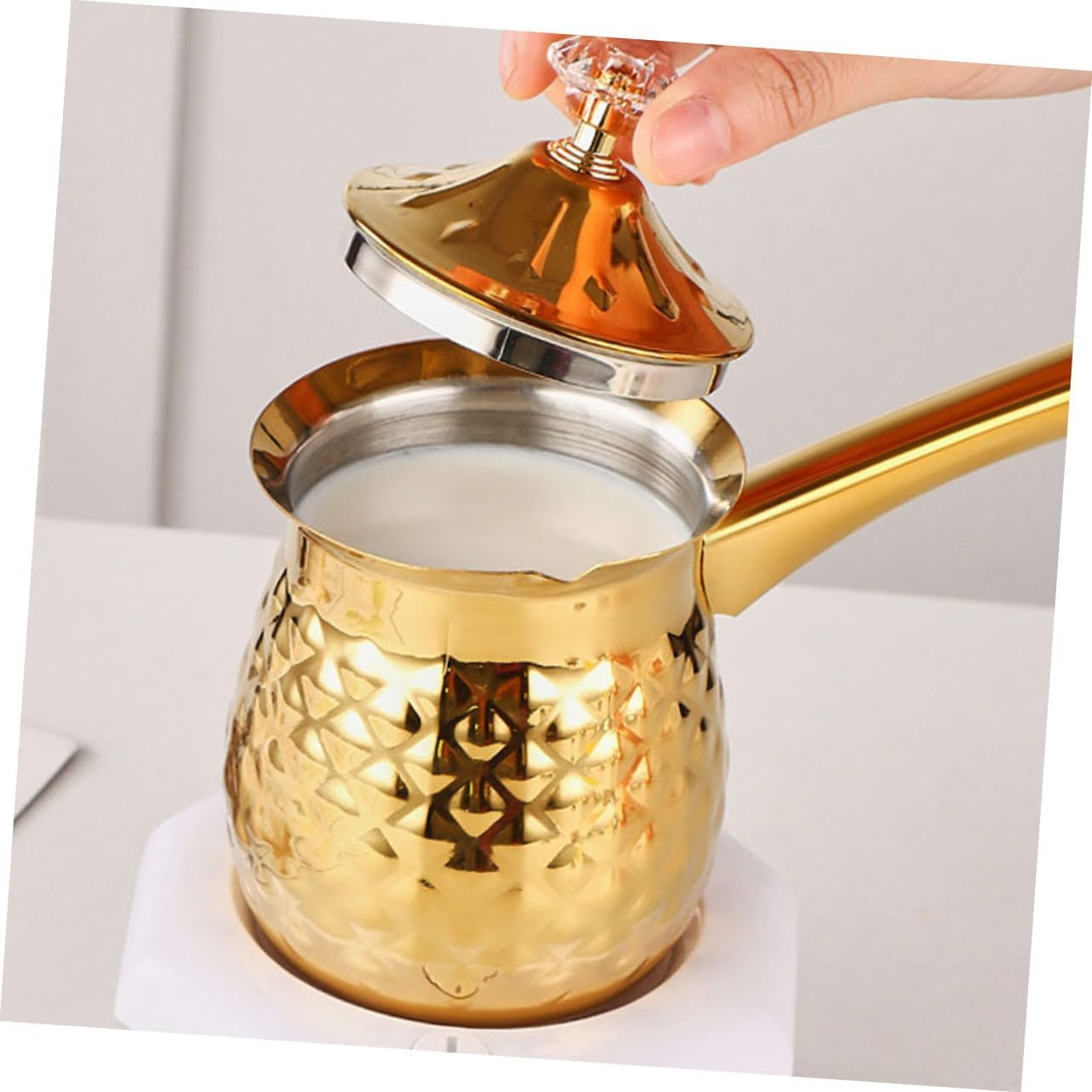 BATHVEVE Turkish Coffee Pot Vintage Metal Cezve Coffee Brewer 600Ml Gold Plated for Stovetop and Turkish Tea Brewing image number 3