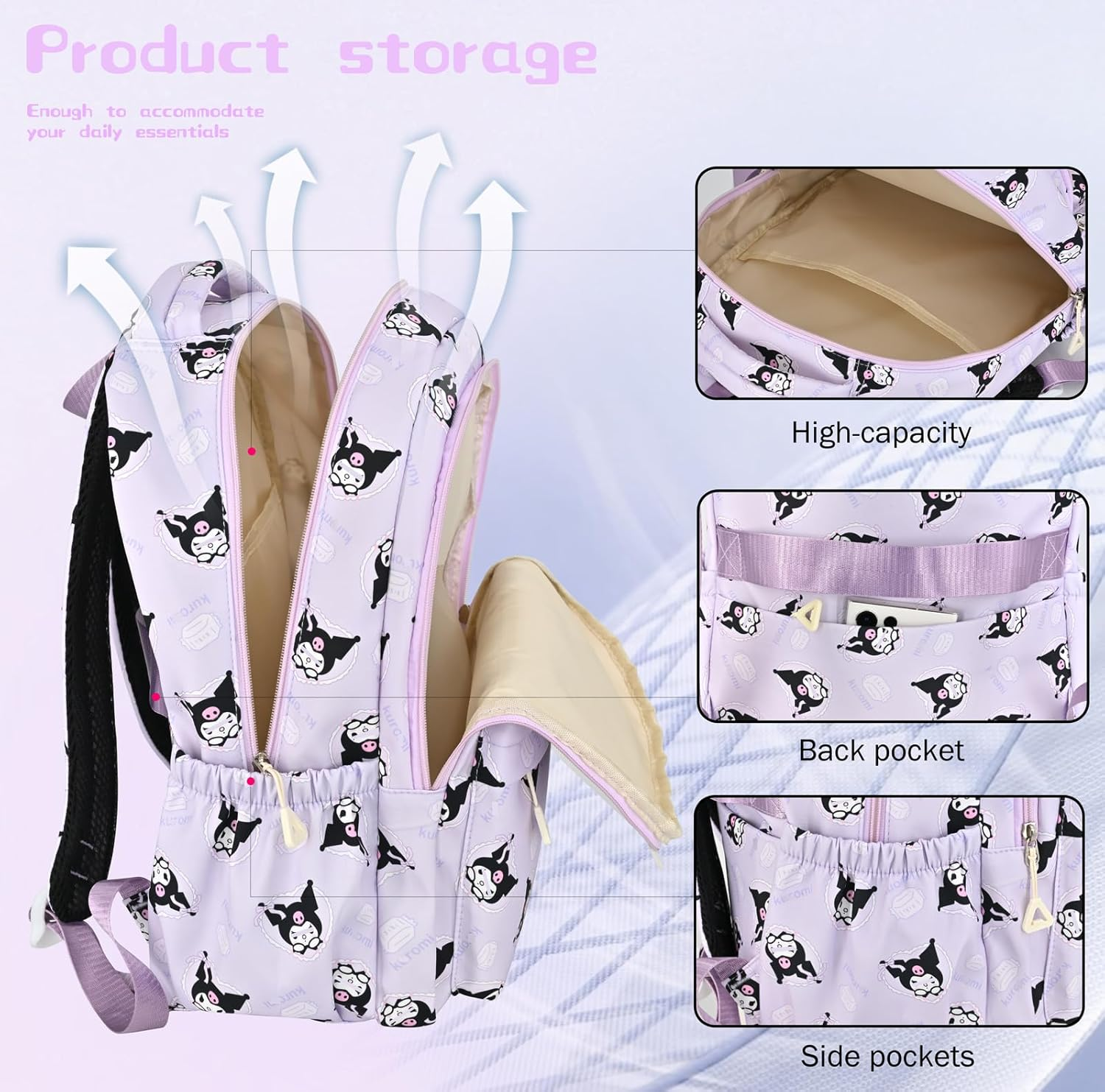 Roffatide Anime Cinnamorol All over Print Casual Backpack Laptop Backpack Travel Hiking Rucksack image number 1