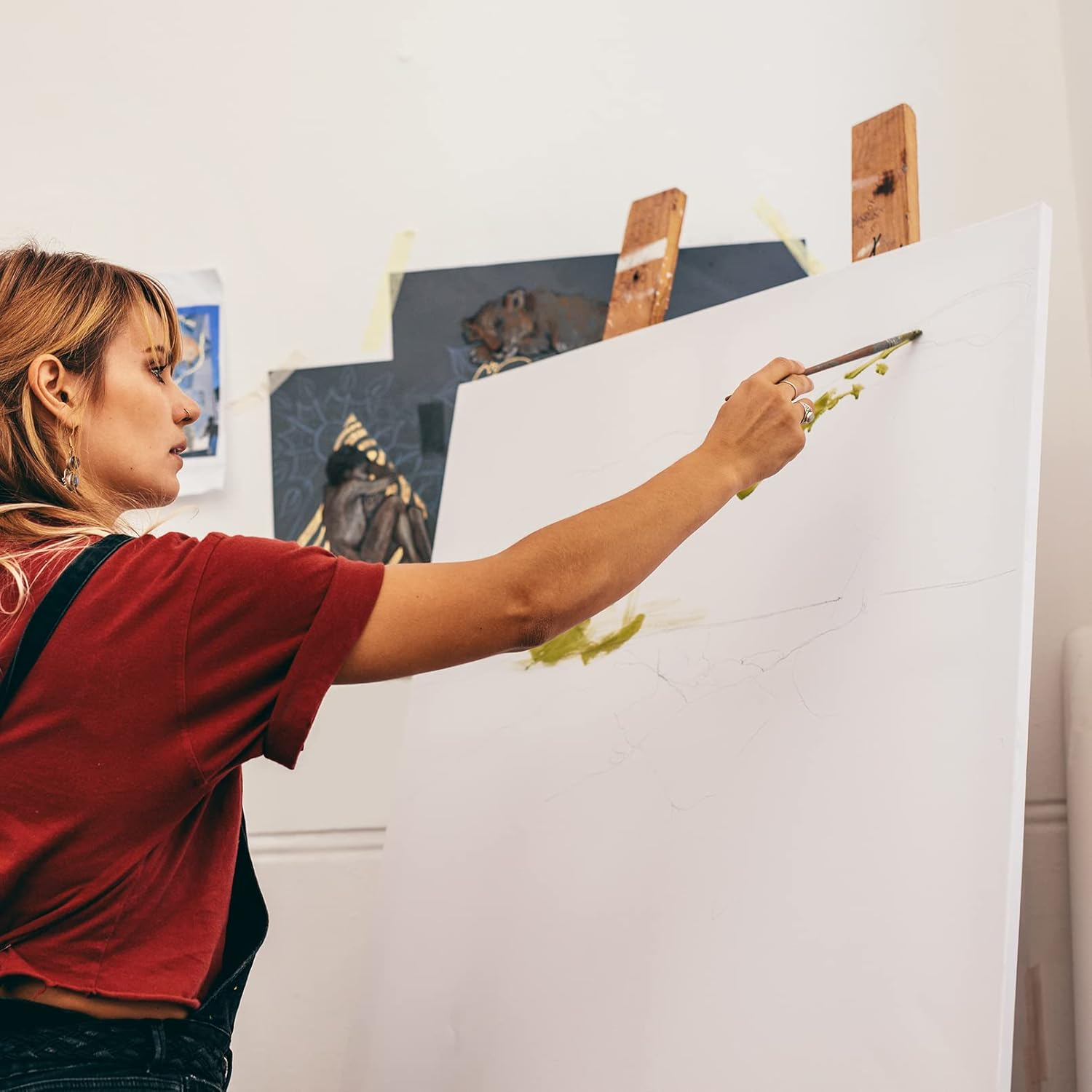 Jenjen Tradition Large Canvas for Painting, 2 Pack 30X40'' White Pre Stretched Canvases Fivefold Primed 100% Cotton Big Blank Boards Art Supplies Acrylic Pouring, Oil Watercolor Painting & Wet Media image number 2