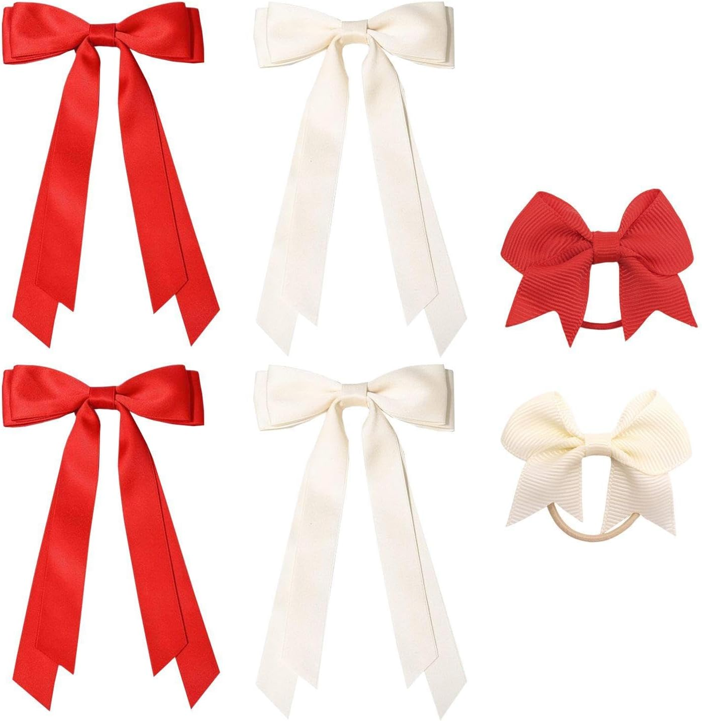 Pack of 4 Bow Hair Pins and 2 Hair Ropes, Satin Double Layer Hair Accessories, Coloured Hair Ropes, Headpiece for Christmas Parties, Ponytail Hairpin Accessories image number 1