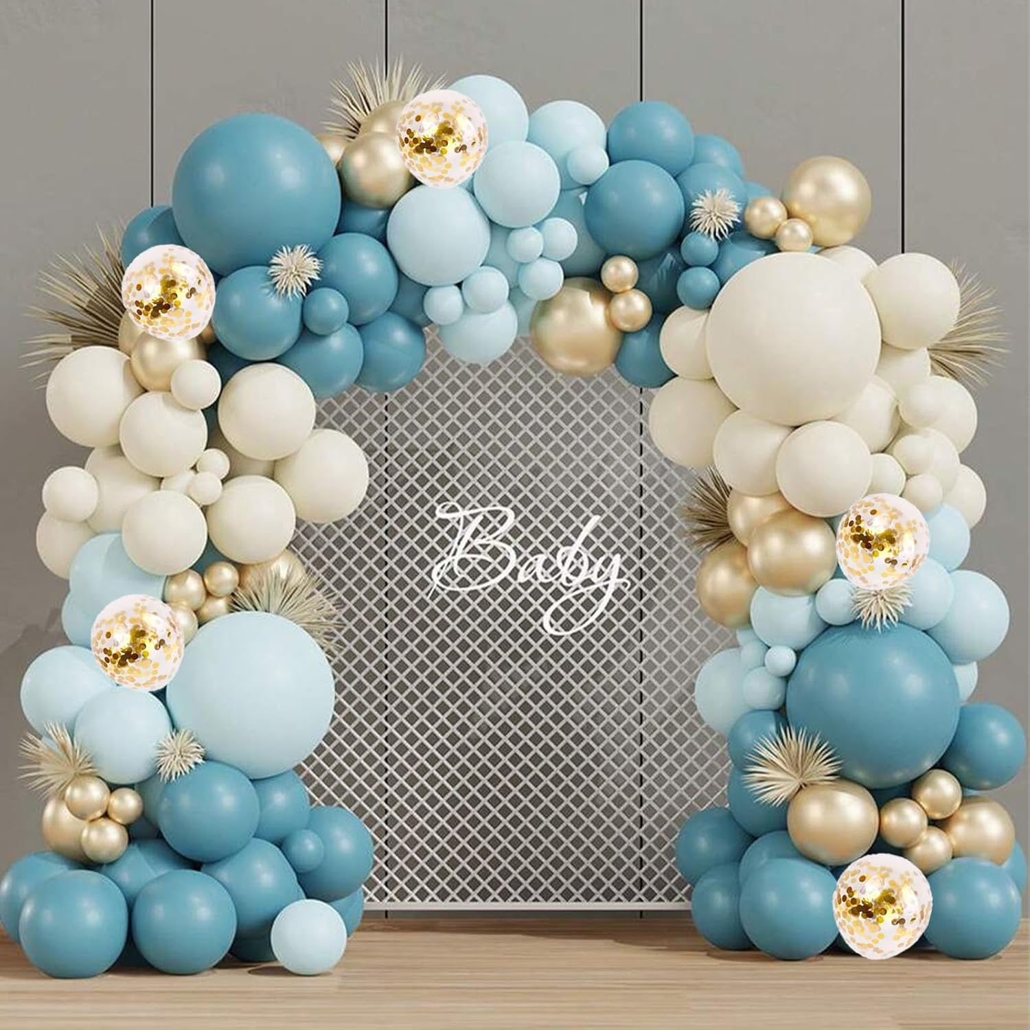 Dusty Blue Balloons Arch Kit,140Pcs Blue Balloons Arch Garland Kit with Sea Blue Gold Balloon,Sand White Nude Balloons for Boys Baby Shower,Birthday Party Decoration,Graduation Decor,Wedding image number 5