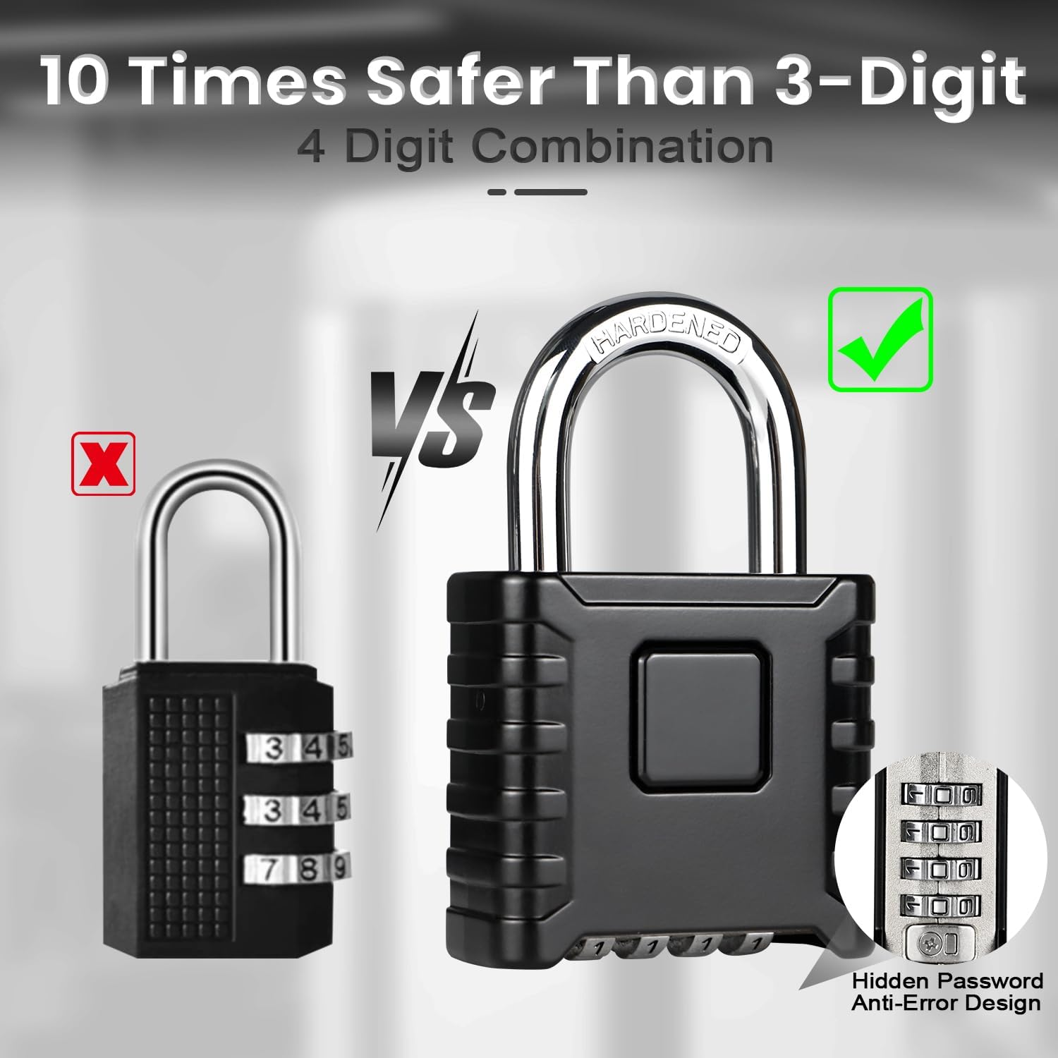 Xkimos Heavy Duty Padlock with Combination 52Mm 4 Digit, Combination Padlock with 8Mm Steel Shackle, [Weatherproof] Outdoor Padlock for Gym Lockers, for Doors, Garages, Gyms, Fences image number 4