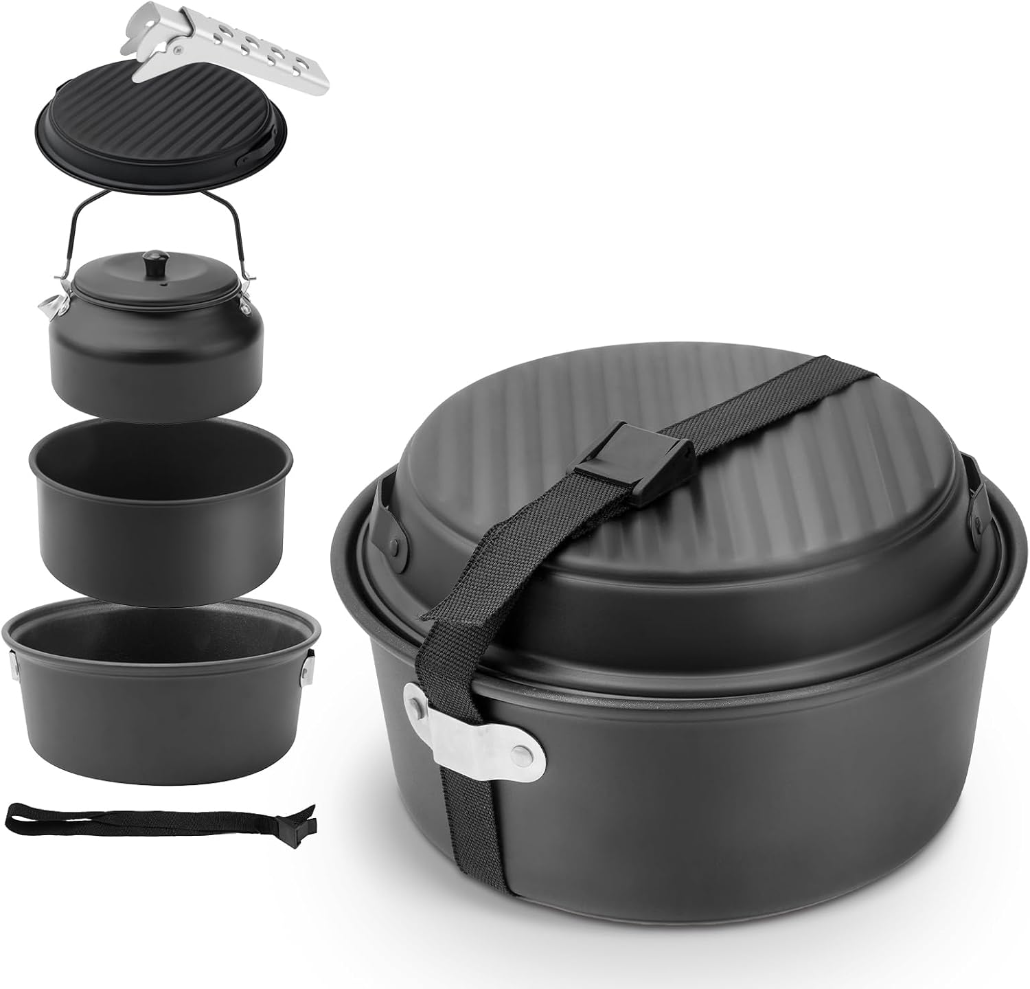 Camping Cookware Set, Non-Stick Lightweight Aluminum Camping Pot and Pan Set with Kettle for Backpacking, Hiking, Outdoor Cooking and Picnic image number 3