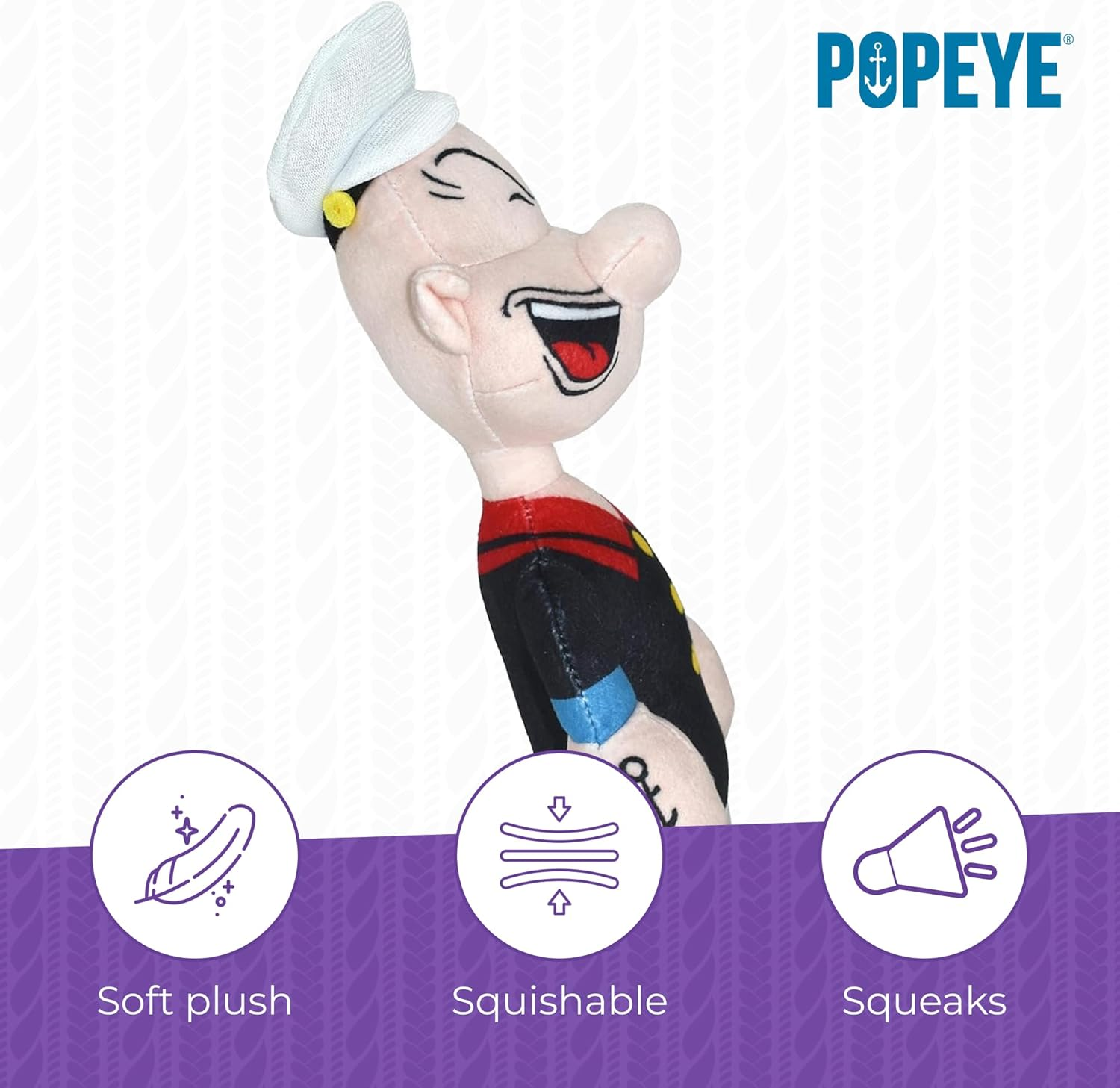 Multipet Popeye Dog Plush Toy - Toys for Dogs All Age - Extra Soft Plush Dog Toy - Stuffed Toy for Cuddling & Playing - Cute & Tough Pet Toy (11") image number 6