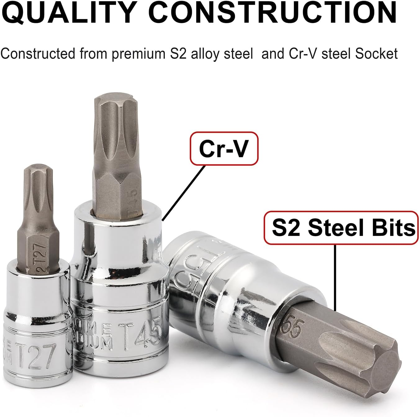 CASOMAN 14-Piece 1/4-Inch, 3/8-Inch & 1/2-Inch Drive Torx Bit Socket Set, T6-T60, Torque Bit Set, Torx Socket Set, CR-V & S2 image number 3