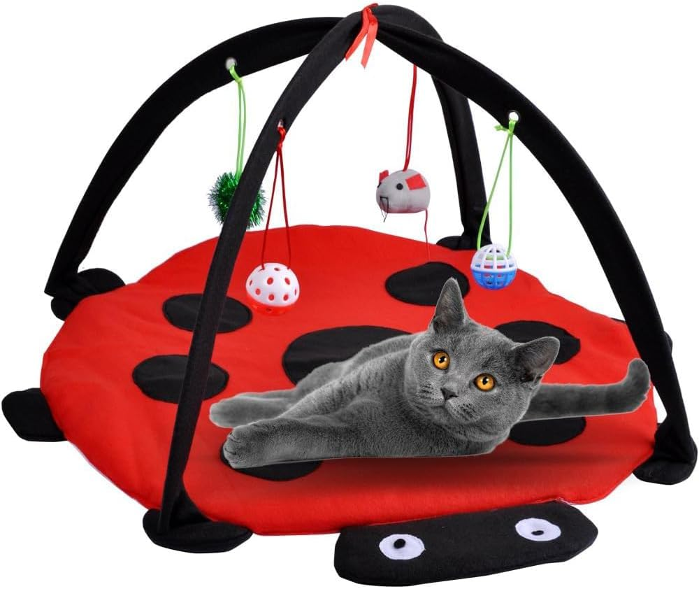 Cats Hammock, Foldable Cat Bed Mat, 45 * 45 * 34Cm, Washable, Cat Activity Center, Helps Cats Get Exercise Stay Active, Red and Black image number 3