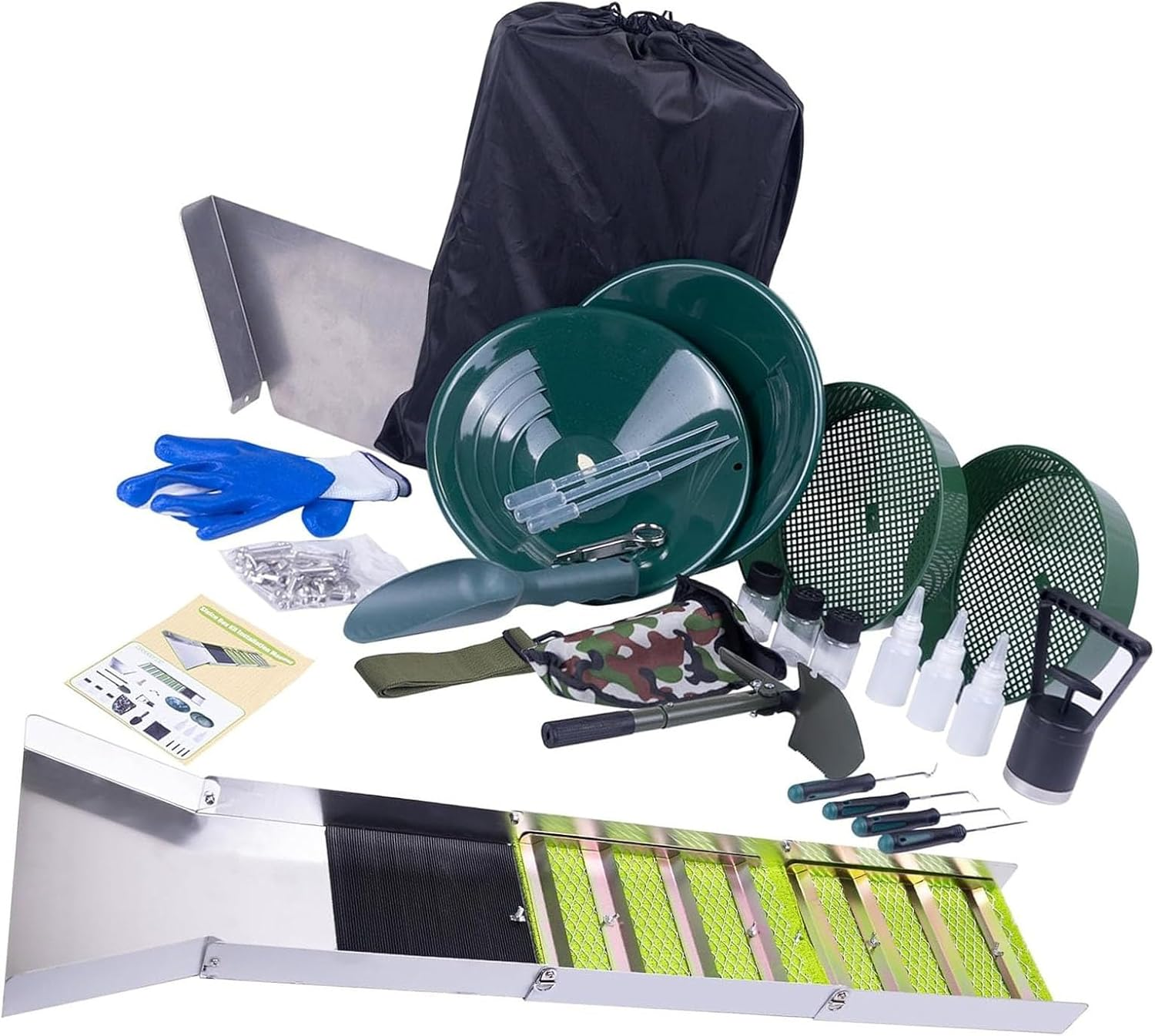 Bewinner 50 Inch Gold Panning Sluice Box Kit with Accessories, Lightweight Aluminum Alloy Prospecting Tool for River Creek Mining, Portable Foldable Backpack Design image number 4