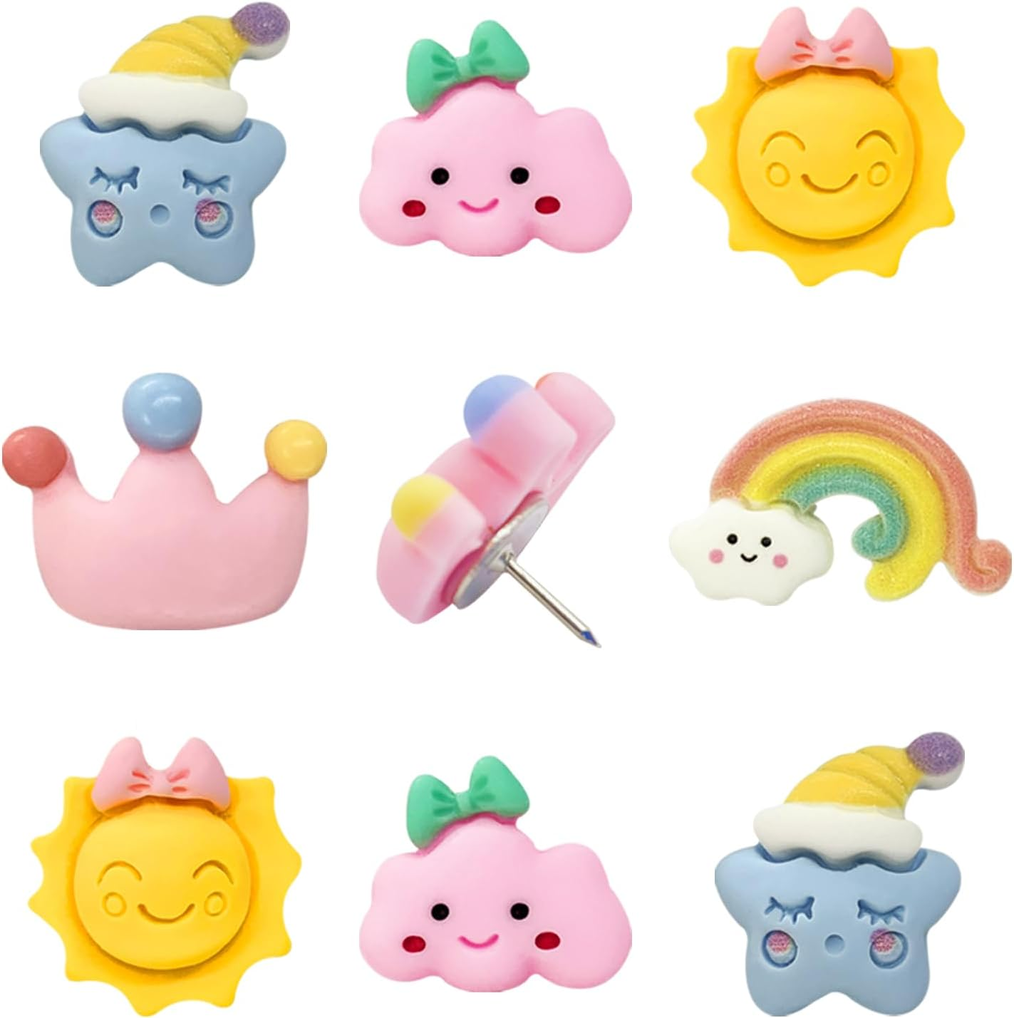 25 Pieces Cute Rainbow Sun Clouds Push Pins Decorative Push Pins Paper Note Memo Map Thumb Tacks Drawing Pins for Bulletin Board,Photos Wall,Office Supplies(Sun)