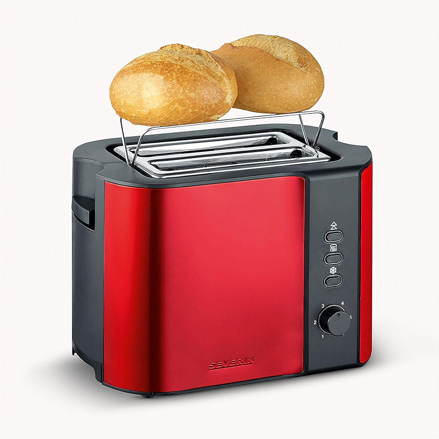 Severin Automatic Toaster, 2 Slice, Stainless Steel, Red, 800W, 6 Browning Levels, Bun Attachment, Defrost, Warm, Automatic Shut Off image number 5