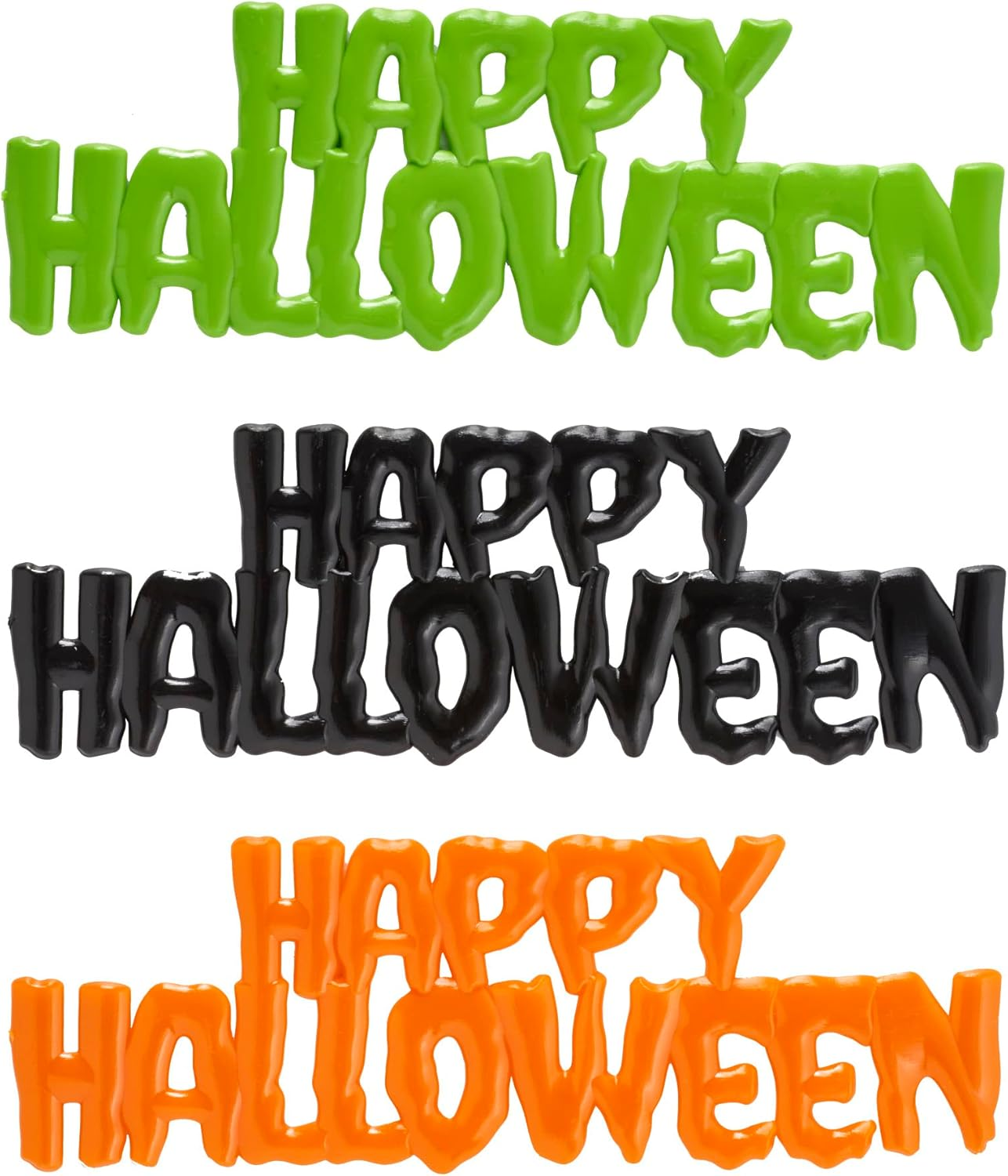 Decopac Halloween Slime Sayings Cake Decorations, 12 Pack Food Safe Cake Decorations, Happy Halloween Layon for Spooky Treats, Purple, Green, Orange