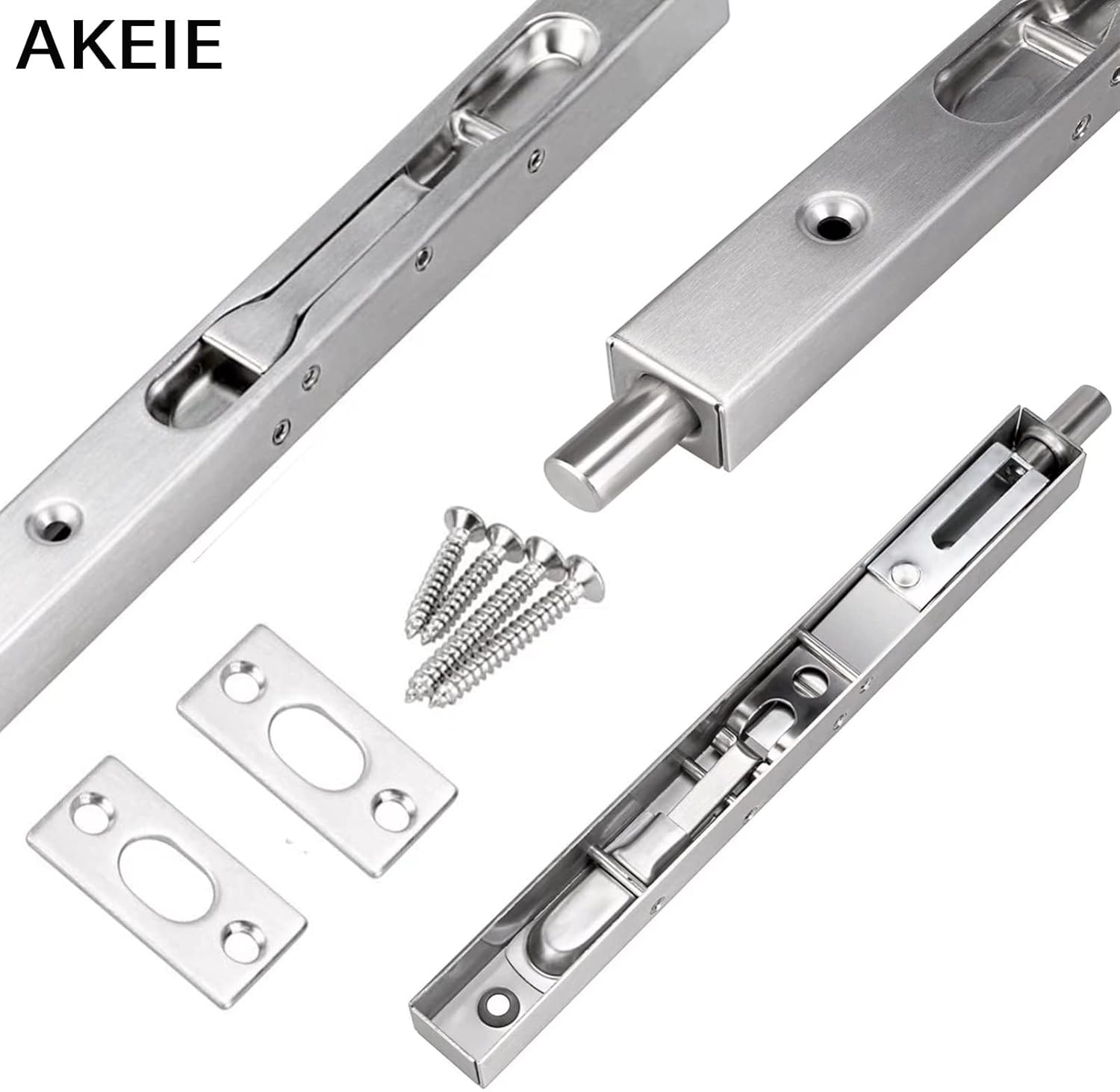 Flush Bolt 2 Pack Stainless Steel Flush Bolts 8 Inch Concealed Security Door Lock Slide Bolt Latch with Screws for Composite Doors French Doors Wood Doors Stainless Steel Door Double Doors -Silver image number 4