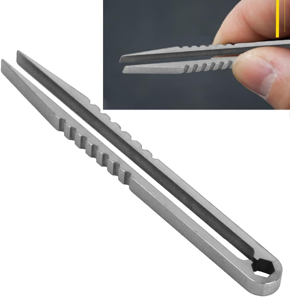 MUNEFE Portable Alloy Tweezers, Tweezers EDC, Portable Titanium EDC Tweezer, EDC Titanium Alloy Tweezer for Outdoor Survival Camping and Traveling (Steel Color) image number 4