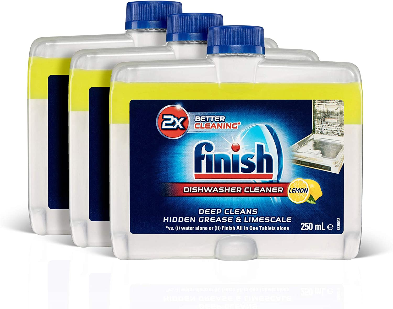 Finish Dishwasher Cleaner Liquid Triple Pack, Lemon Sparkle, 250Ml (Pack of 3) image number 1