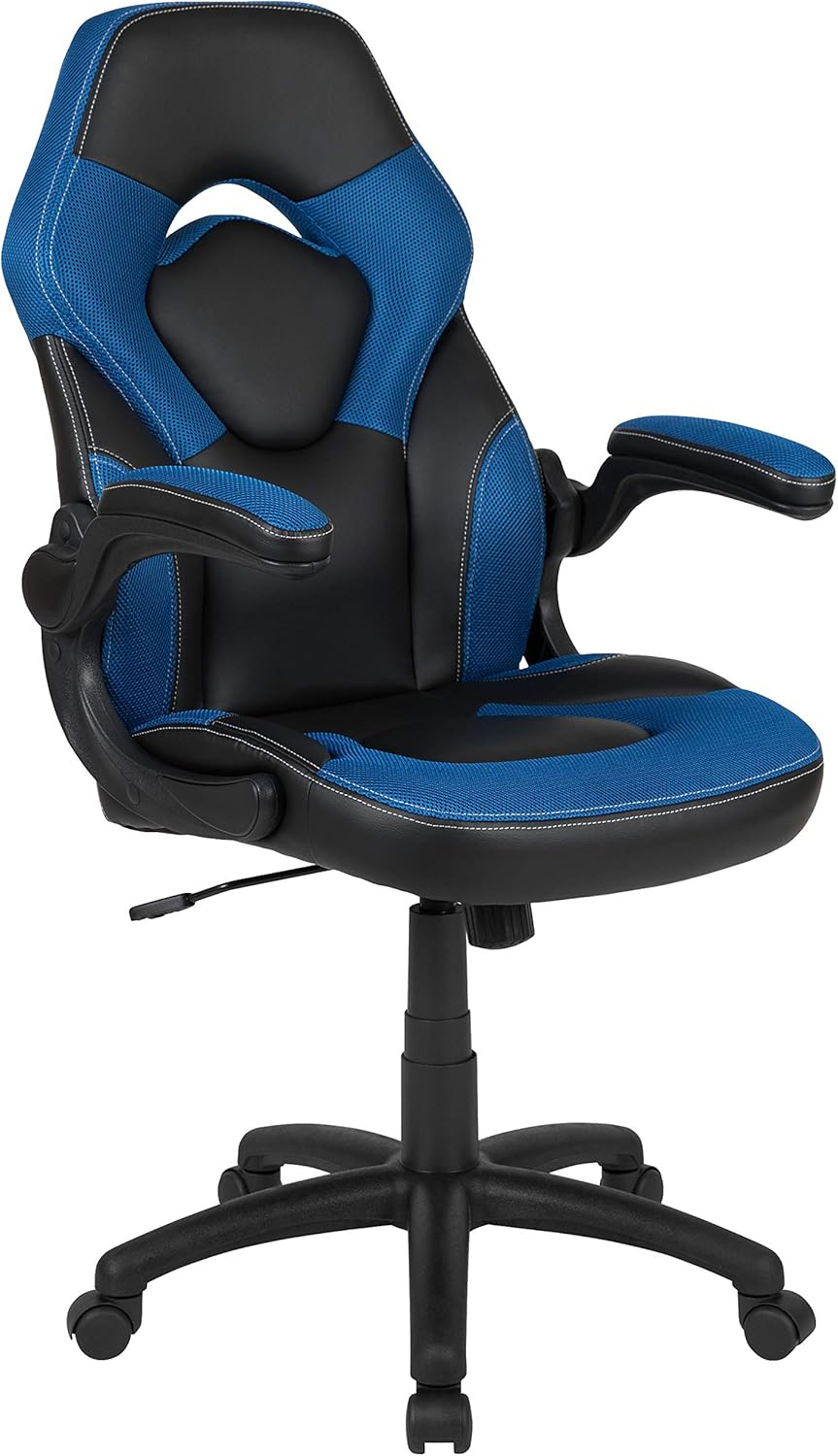 Flash Furniture X10 Gaming Chair Racing Office Ergonomic Computer PC Adjustable Swivel Chair with Flip-Up Arms, Black Leathersoft