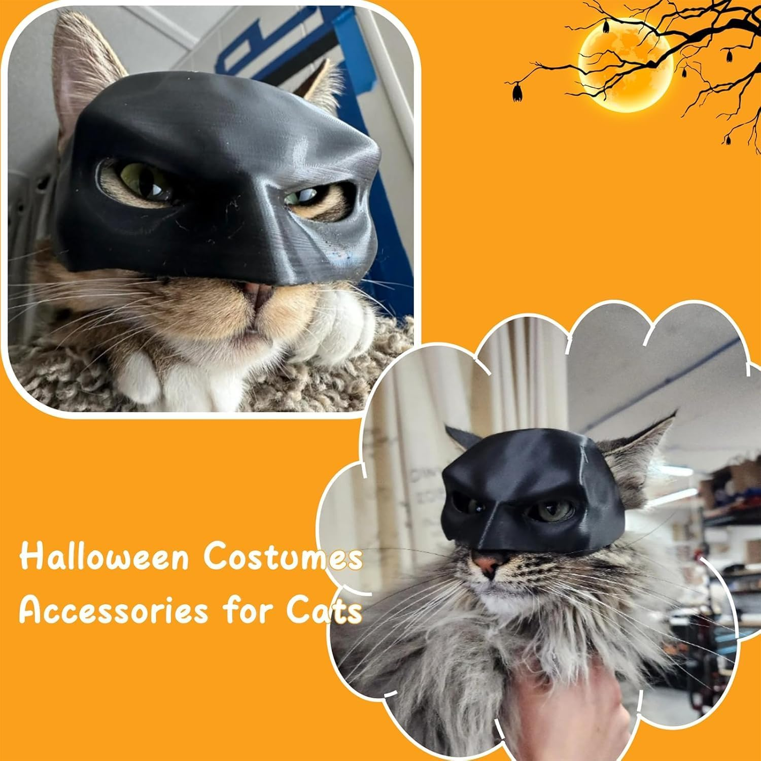 Batcat Mask, Bat Mask for Cats, Funny Black Bat Mask for Cats, Cat Clothing, Pet Costume for Halloween or Daily Fun (S)