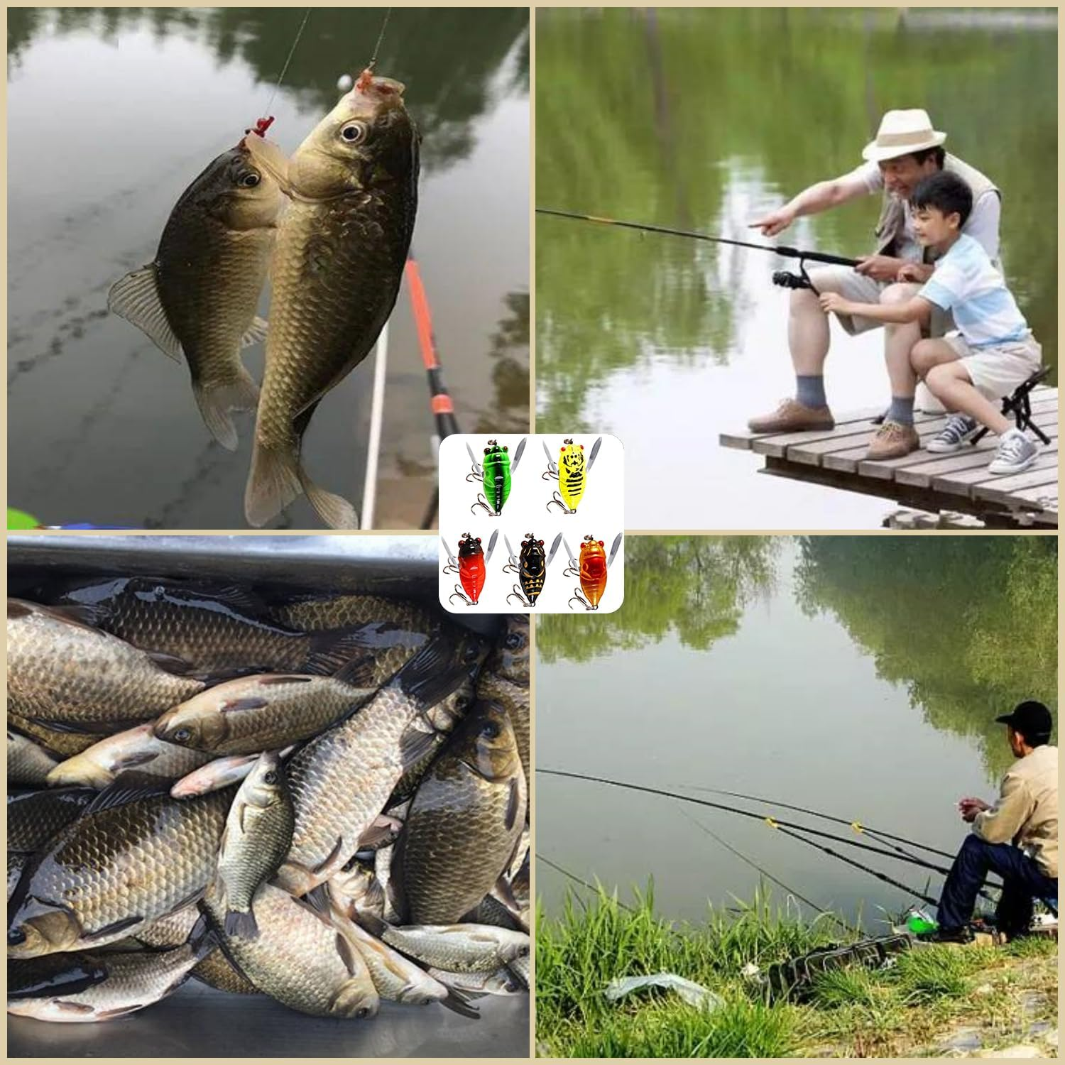 Taicols Cicada Fishing Lure, 5 Fishing Cicada Bait, Lifelike 3D Holographic Eyes Freshwater Bait, Sturdy Fishing Topwater Lure Artificial Fishing Bait, Fly Fishing Lures,For Fishing Enthusiasts image number 1