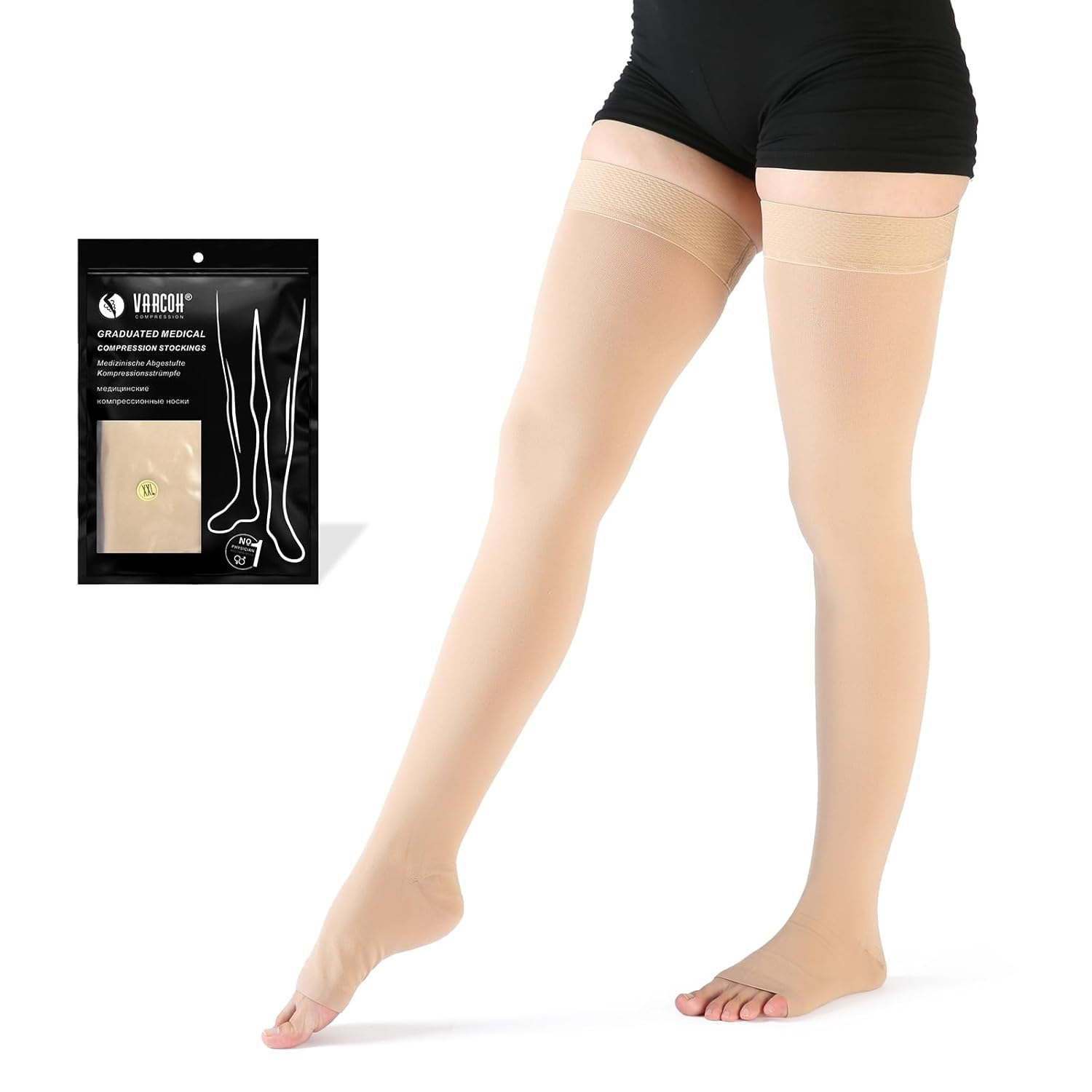 VARCOH Compression Socks for Women Thigh High Open Toe, plus Size Compression Stockings 20-30 Mmhg Good for DVT, Pregnancy, Varicose Veins,Edema