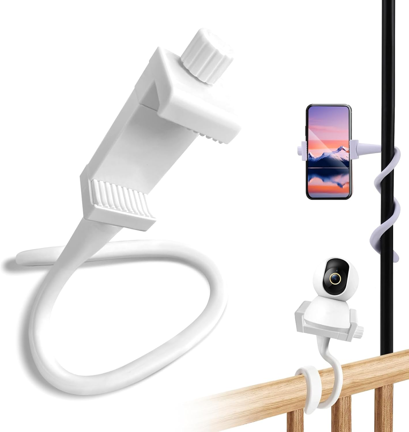 Flexible Baby Monitor Mount-Universal Baby Monitor Holder with 1/4 Screw Twist,No Drilling Crib Camera Stand for Crib Frame or Furniture,Compatible with Arlo/Motorola/Hello Baby/Most Monitor Cameras image number 4