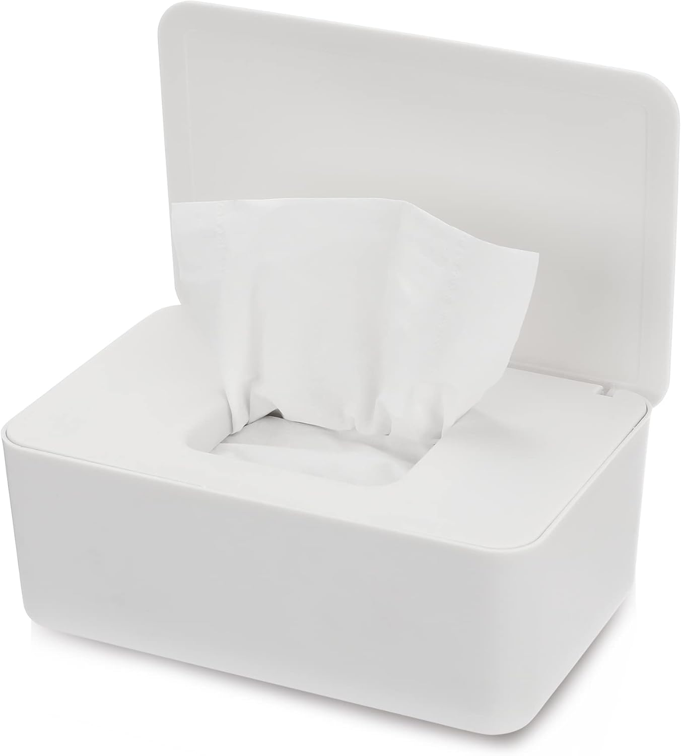 NOVWANG Wipes Dispenser Large Capacity Baby Wipes Holders Case Keeps Wipes Fresh Wipes Container with Silicone Non-Slip Pad, Dustproof Tissues Wipes Case with Lid (White-Blue) image number 2