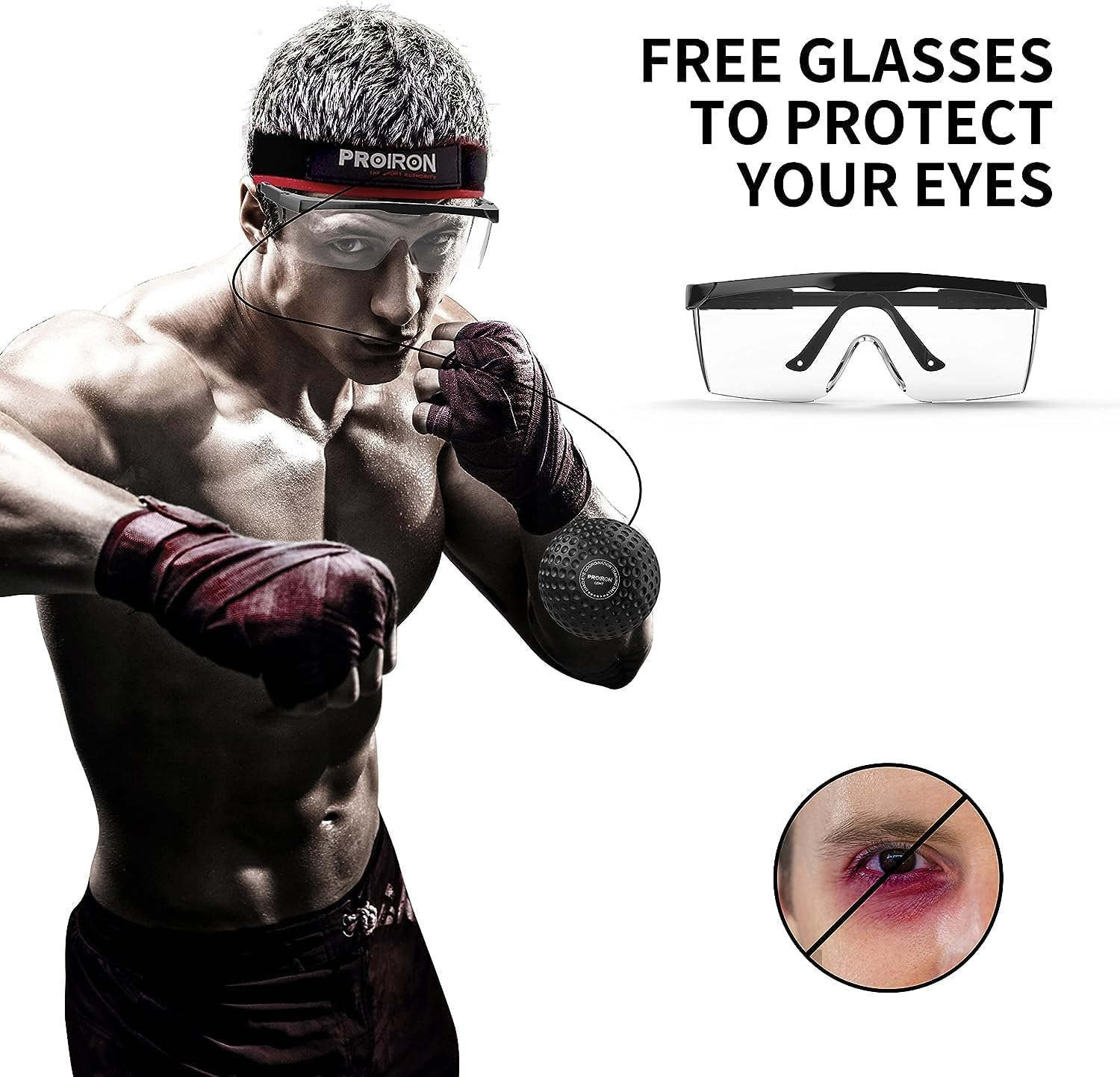 PROIRON Boxing Reflex Ball with Safety Glasses, 4 Reflex Ball, 2 Headband for Adult/Kids, Boxing Head Ball for Punch Speed, Hand Eye Coordination Training Equipment Boxing MMA, Gifts for Teenage Boys - Three Ball Set image number 3