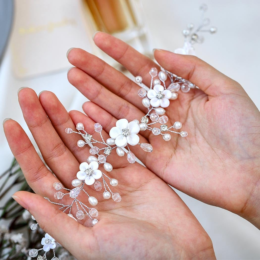 Heread Flower Bride Wedding Hair Vine Pearl Bridal Headband Rhinestones Hair Breath Accessories for Women and Girls (A Silver) image number 1