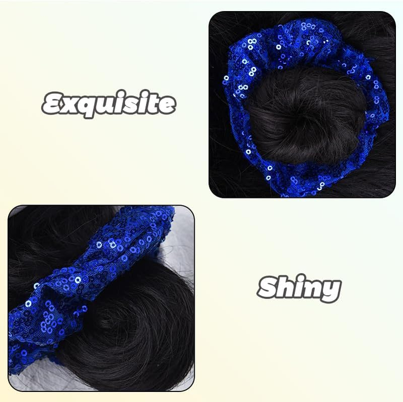 Navy Blue Scrunchies for Thick Thin Hair Ties for Girls Toddler Cheer Stuff for Kids Womens Blue Sequins Cheer Hair Pieces Ponytail Holders for Braids Glitter Rhinestone Cheerleader Scrunchie 2 Pcs image number 4