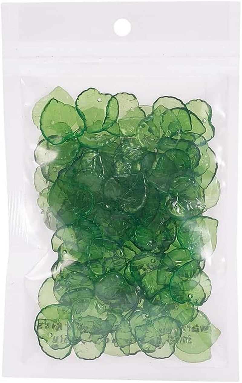 100 Pieces Green Leaf Bead Charms with Hole Jewelry Making, Acrylic Transparent Leaf Pendants Charm for Earring Necklace Bracelet Jewelry Making and Craft, 1.5X1.5X0.2Cm/0.6X0.6X0.08Inches, Acrylic, image number 3