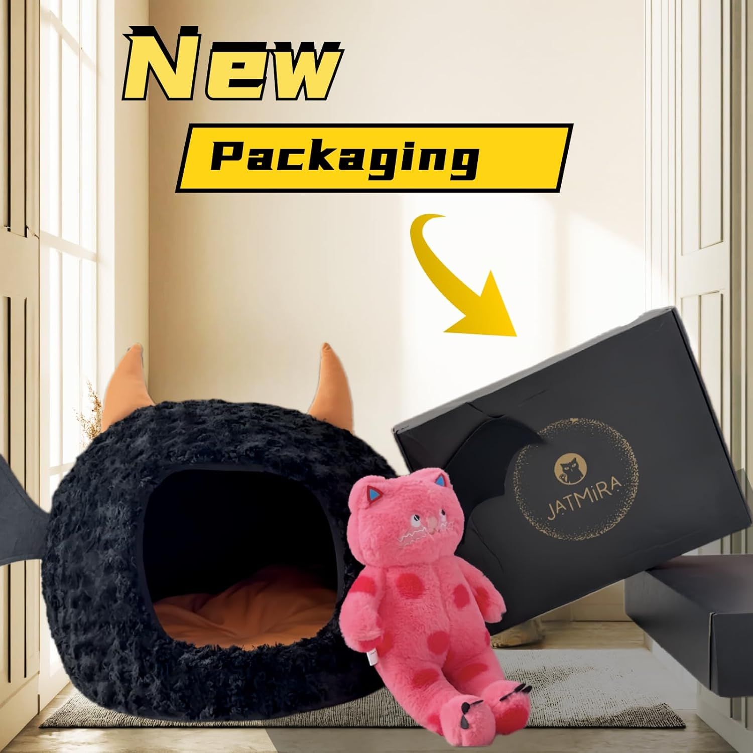 Funny Cat Bed Halloween Large Cat Cave Nest Warm Cute Kitten Bed Mattress Cartoon Ultra Soft Plush Removable Cushion image number 3