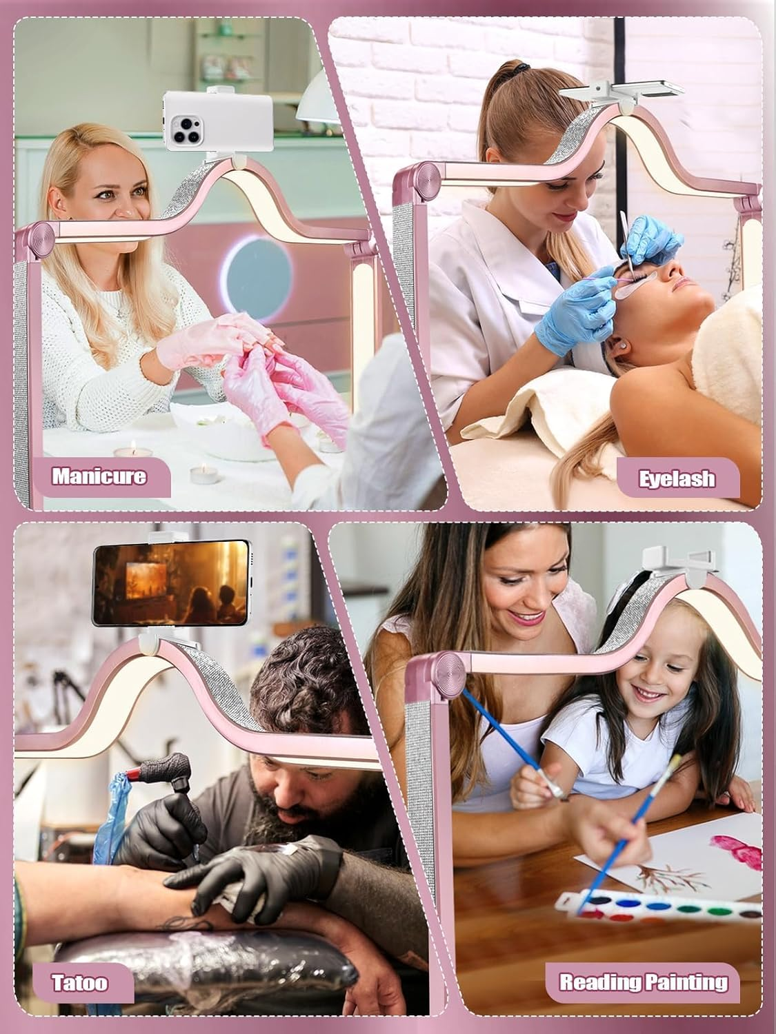 Kalolary Half Moon Light for Nail Desk, Foldable Arch Light Nail Techs Lamp with Phone Holder, 3000-6000K Brightness Adjustable LED Lash Lamp for Beauty Eyelashes Tattoos Rose Gold image number 6