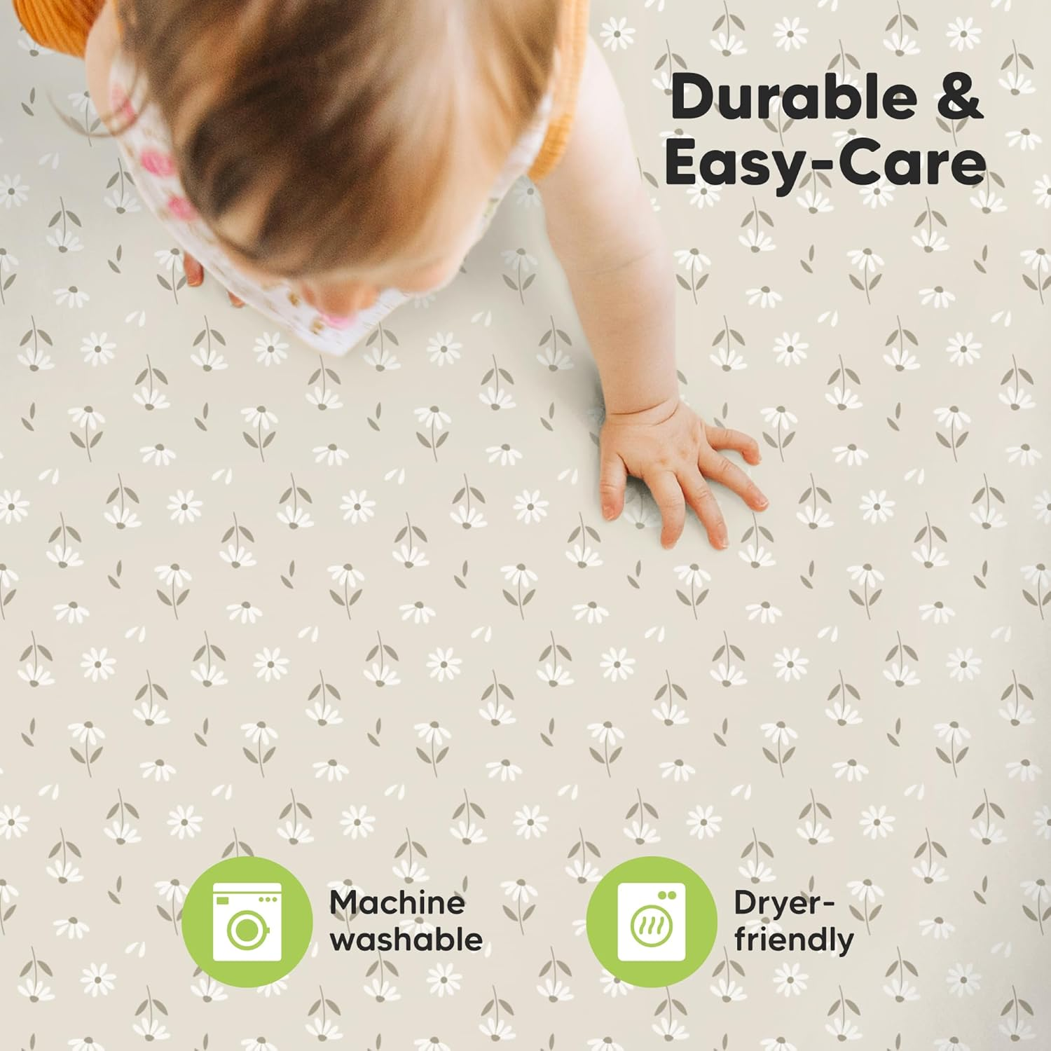 2-Pack Organic Mini Cot Sheets Fitted - Organic Cotton Pack N Play Sheets for Graco Pack and Play Mattress, Playard Baby Cot Sheets, Jersey Fitted Crib Sheets Neutral for Boys, Girls (Daisies) image number 2