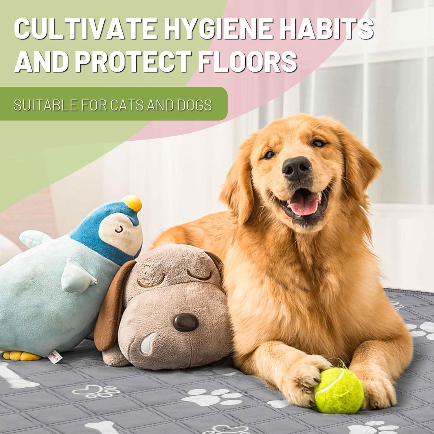 Patiencet Washable Pee Pads for Dogs, 48'' X 65" Reusable Puppy Pads with Super Absorbent for Pet Training, Housebreaking and Incontinence, Puppy Potty Pads with Waterproof Bottom image number 1