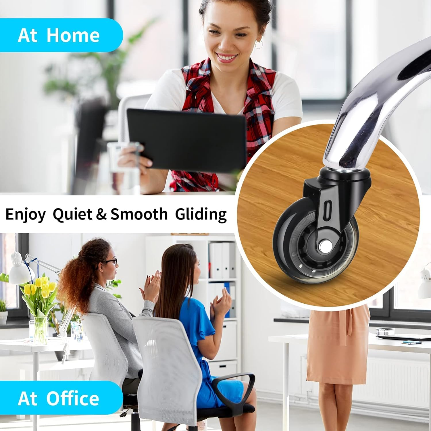 Office Chair Wheels, 3 Inch Desk Roller Blade Caster Replacement for Office, Rubber Rollerblade Wheels-Set of 5 for Hardwood Floors Gaming Chair Wheels Smooth & Silence Gliding(11&times;22 Mm) image number 5