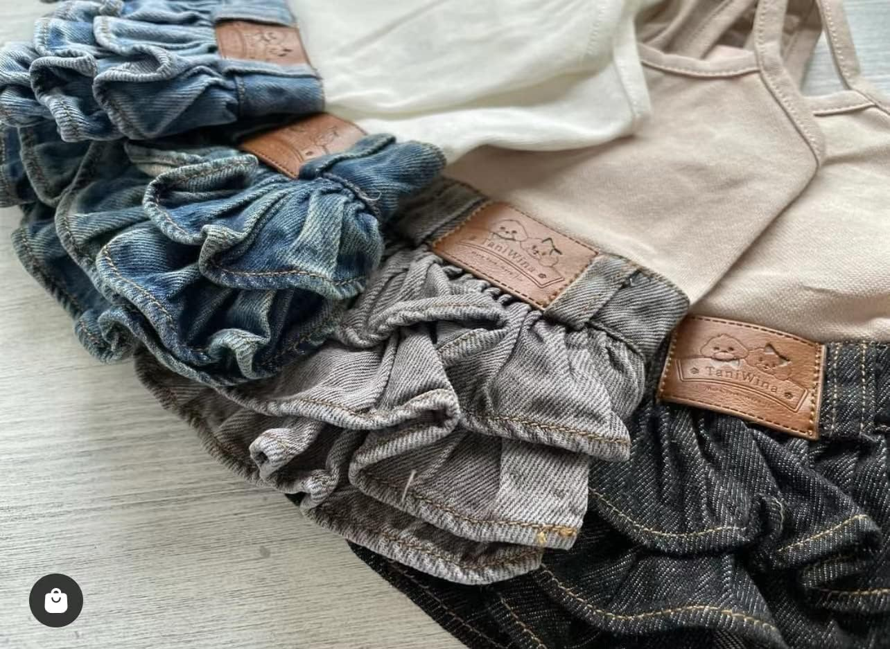 Taniwina Pet Costume Cotton Bottoming Denim Cake Skirt Pet Clothes for Small Dogs (M,Dark Blue White Base)