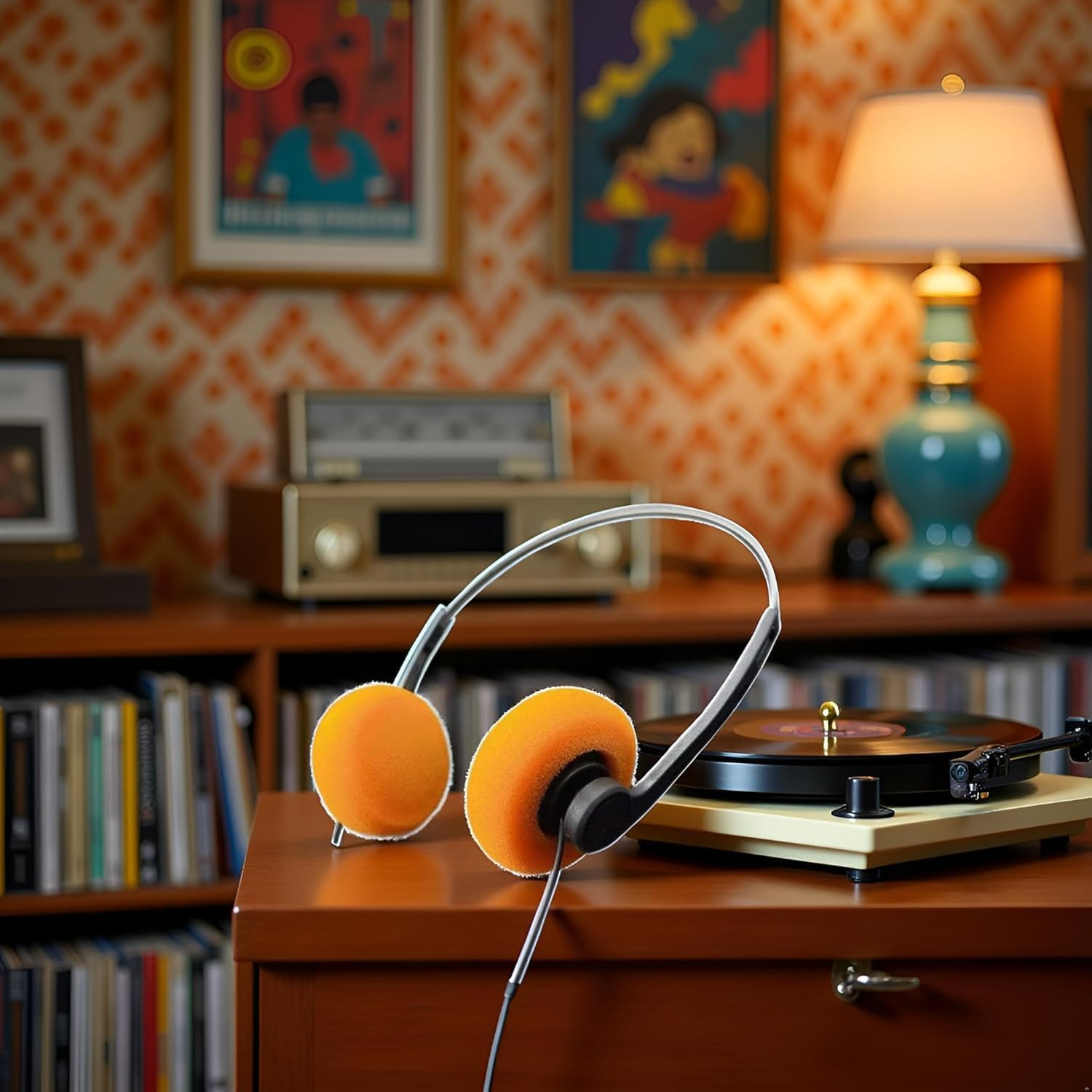 Orange Retro Over-Ear Earphones, Stereo Lightweight Headphones with Cord, 80S 90S Vintage Headset Wired, Hi-Fi Stereo Earphone for Most Mobile Phones Playback Pevices Headphones